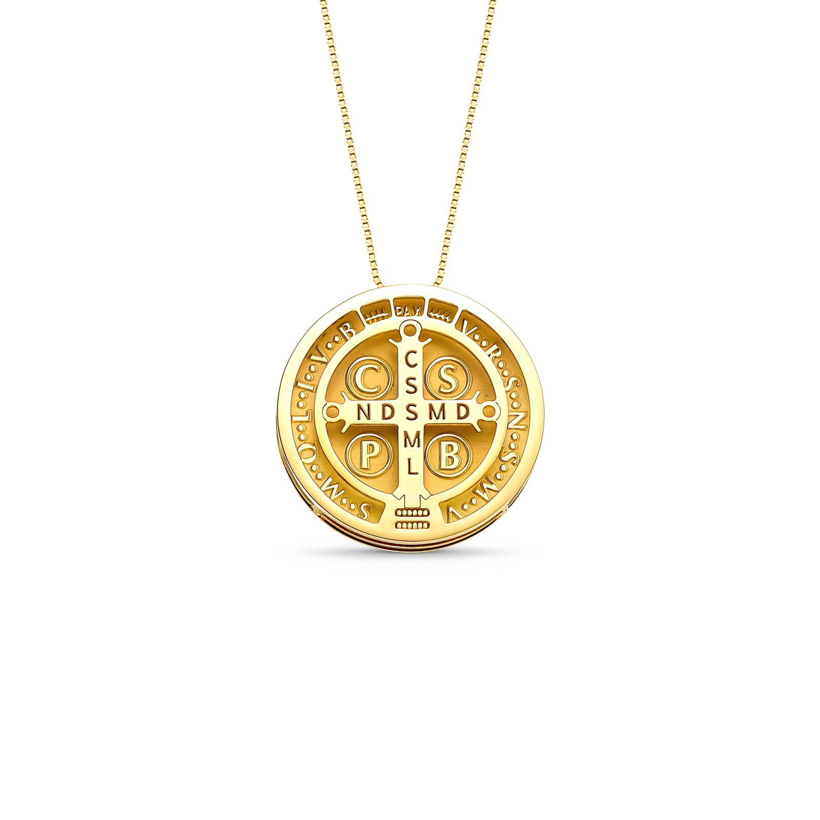 Pingente Medalha São Bento e Cruz de São Bento em Ouro Amarelo 18k