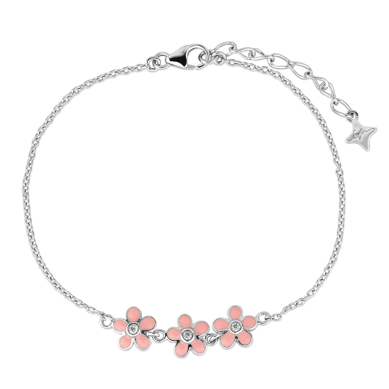 Pulseira Life Kids Flores em Prata 925 com Pedras Incolores e Esmalte