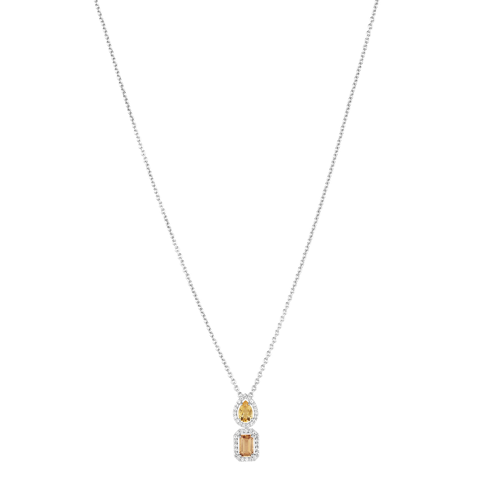 Colar Ginger em Prata 925 com Citrino, Quartzo Fumê e Topázios Incolores, 45cm