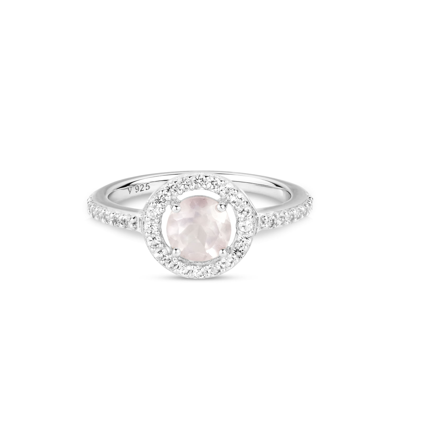 Anel em Prata 925 com Quartzo Rosa e Topázios Incolores