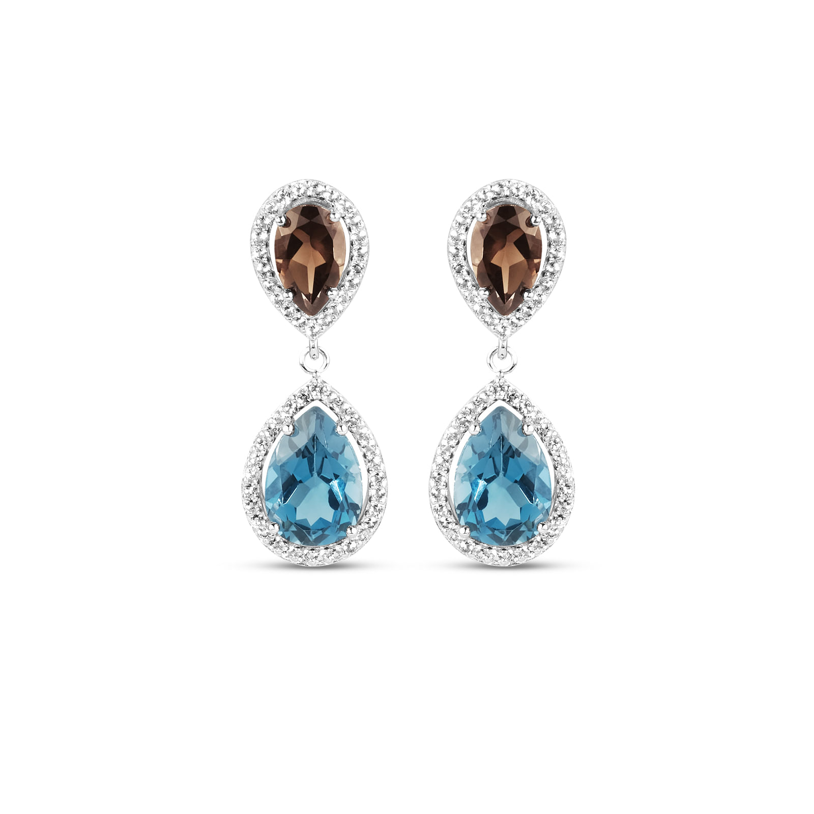 Brinco Ocean em Prata 925 com Quartzo Fumê e Topázio London