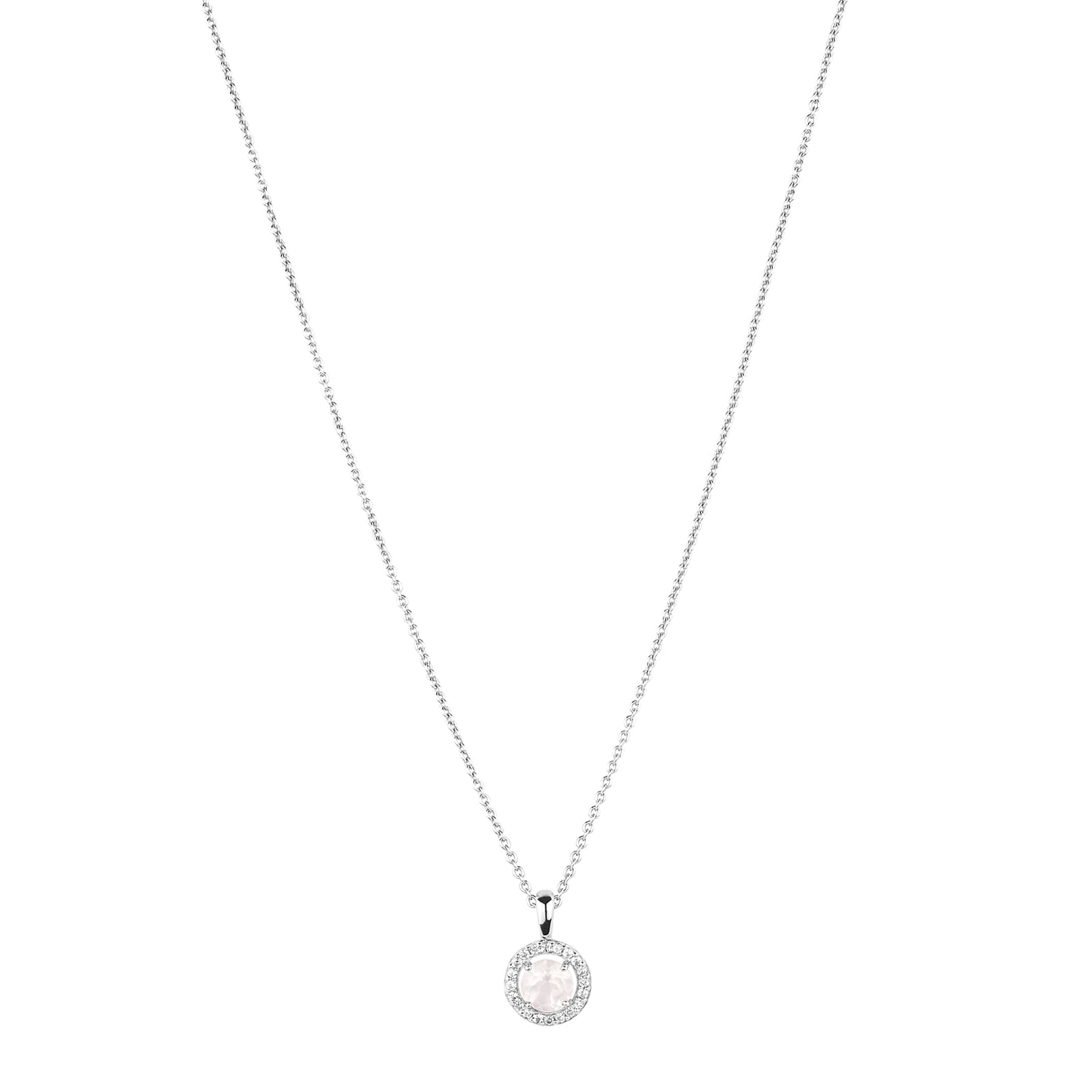Colar em Prata 925 com Quartzo Rosa e Topázios Incolores, 45cm