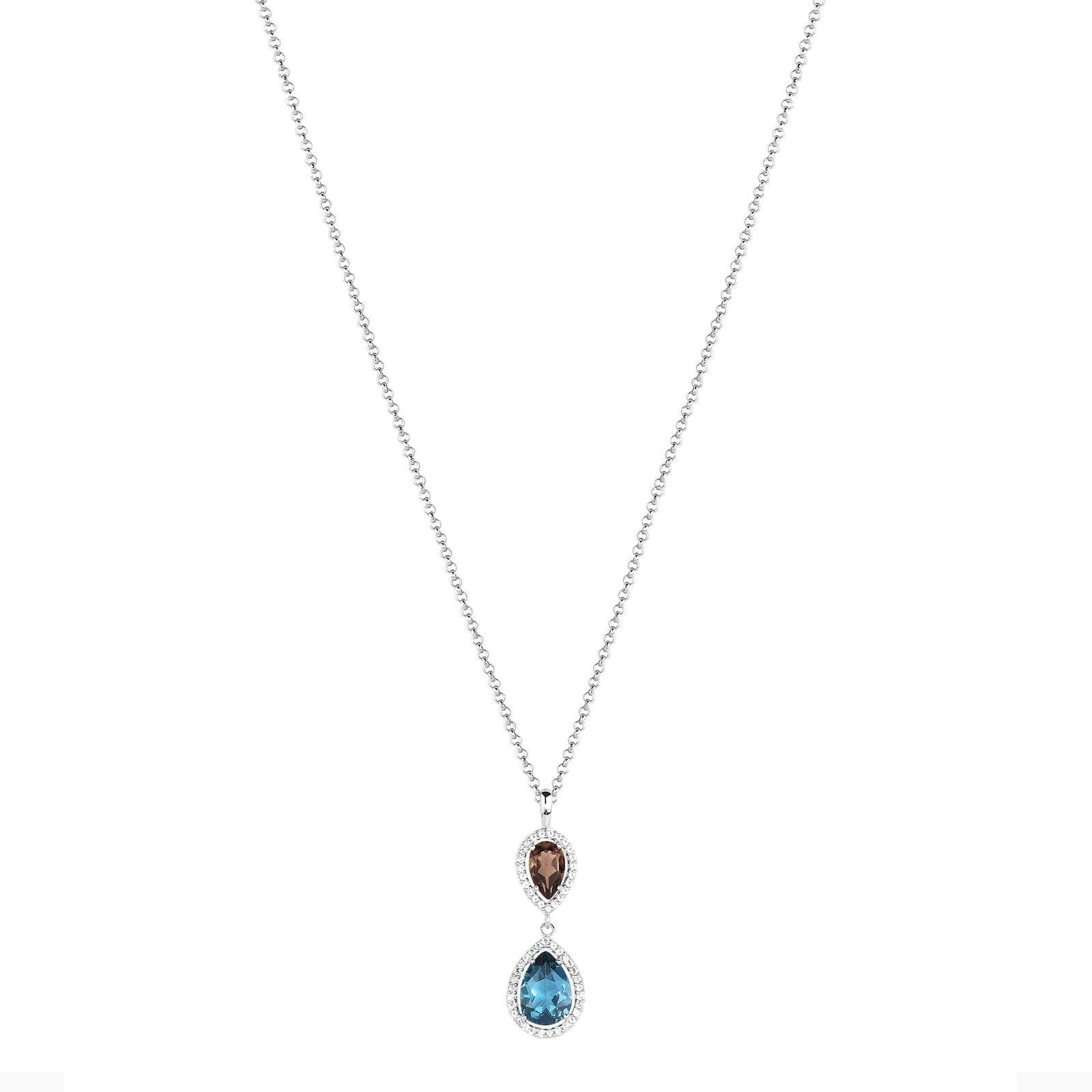Colar Ocean em Prata 925 com Quartzo Fumê e Topázio London, 45cm