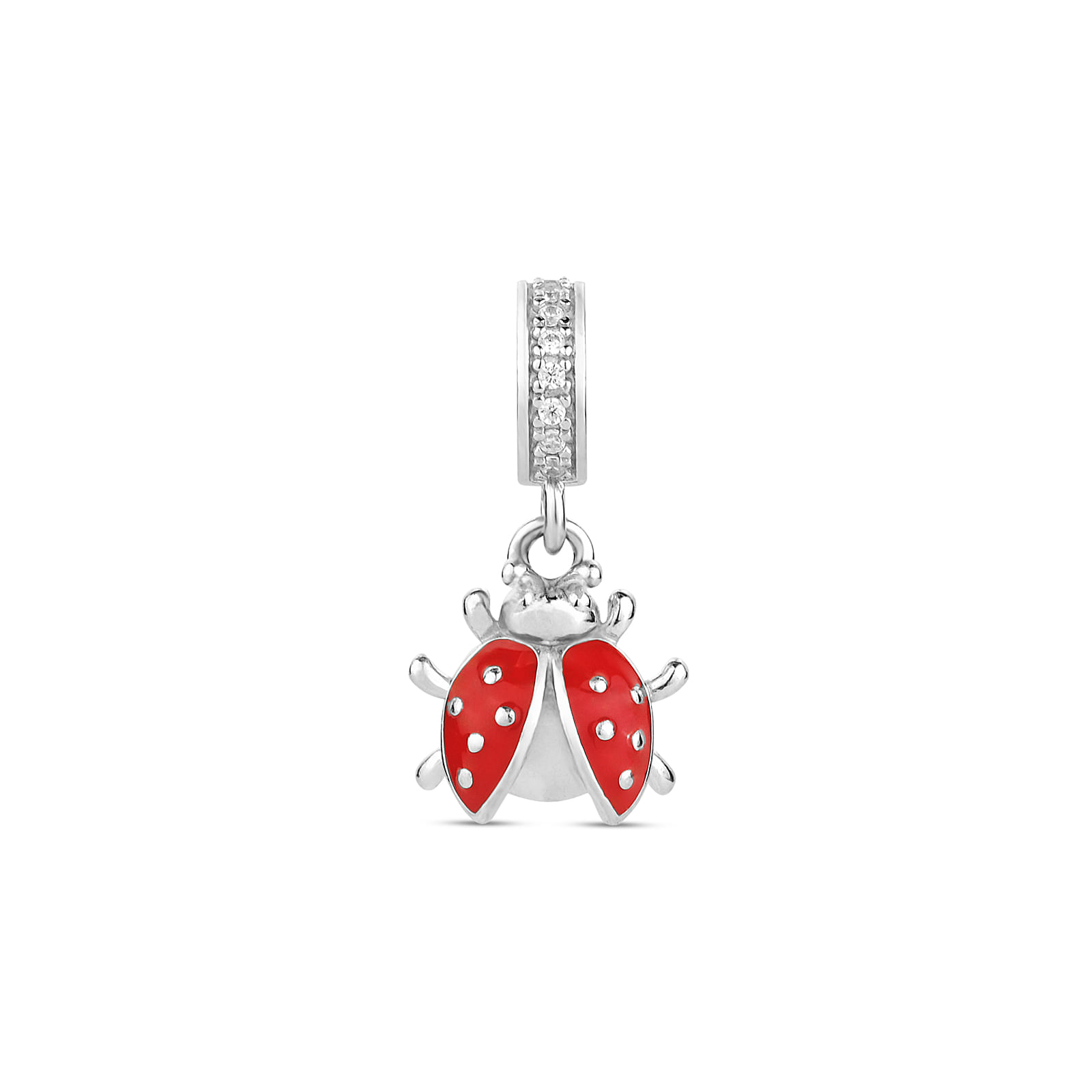 Pingente Life Animal Joaninha em Prata 925 com Pedras Incolores e Esmalte