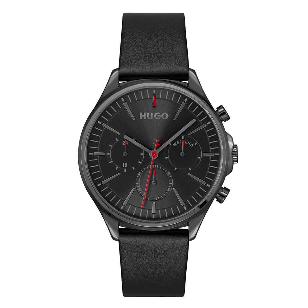 Relógio Hugo Masculino Couro Preto 1530408