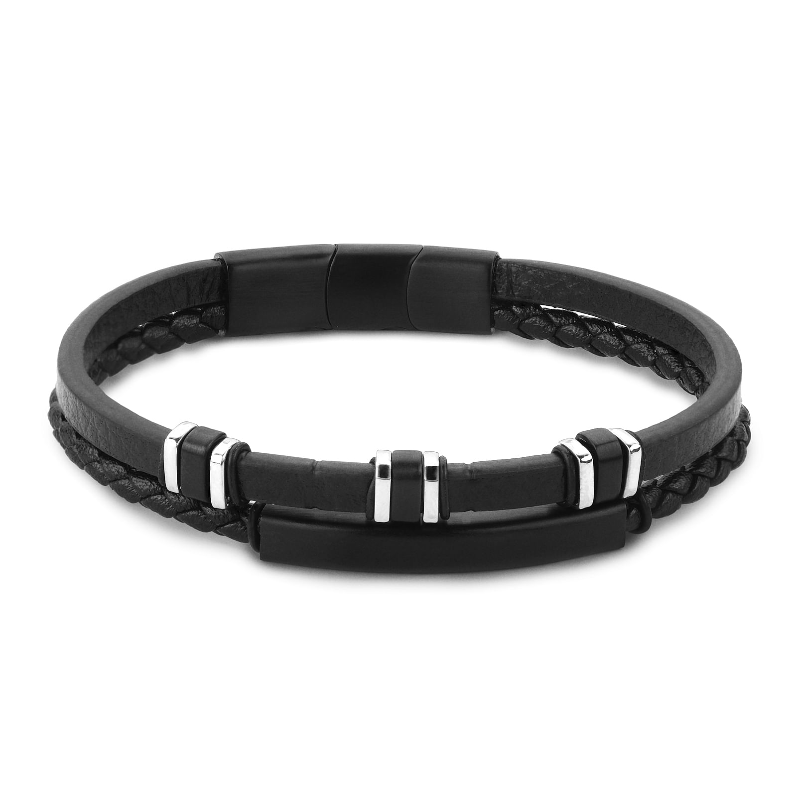 Pulseira Life Masculino VI em Couro com Aço