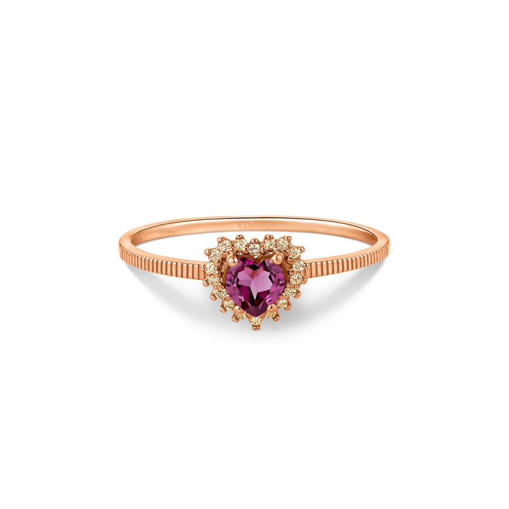 Anel Love em Ouro Rosé 18k com Rodolita e Diamantes Brown
