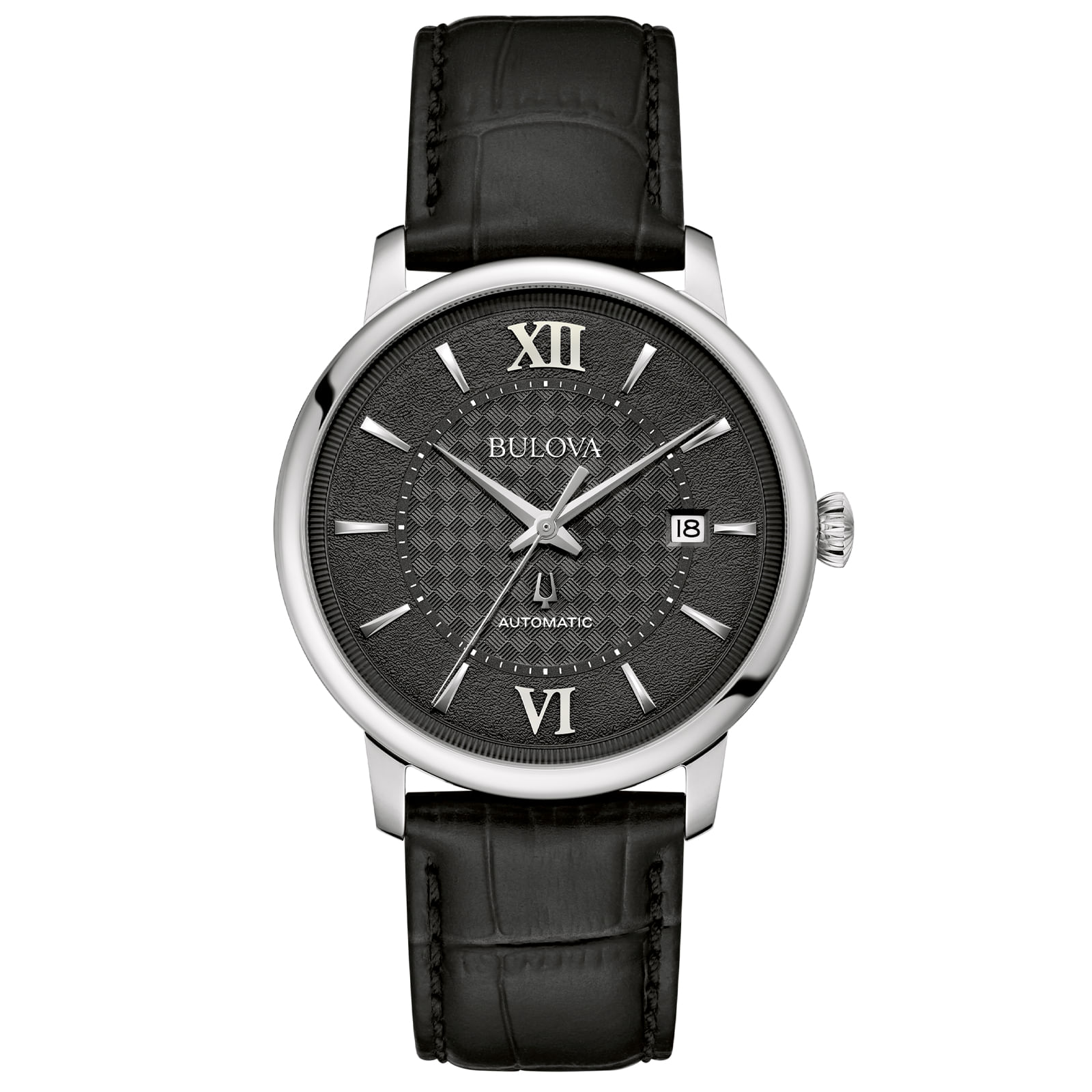 Relógio Bulova Hudson Automatico Masculino Couro Preto 96B441