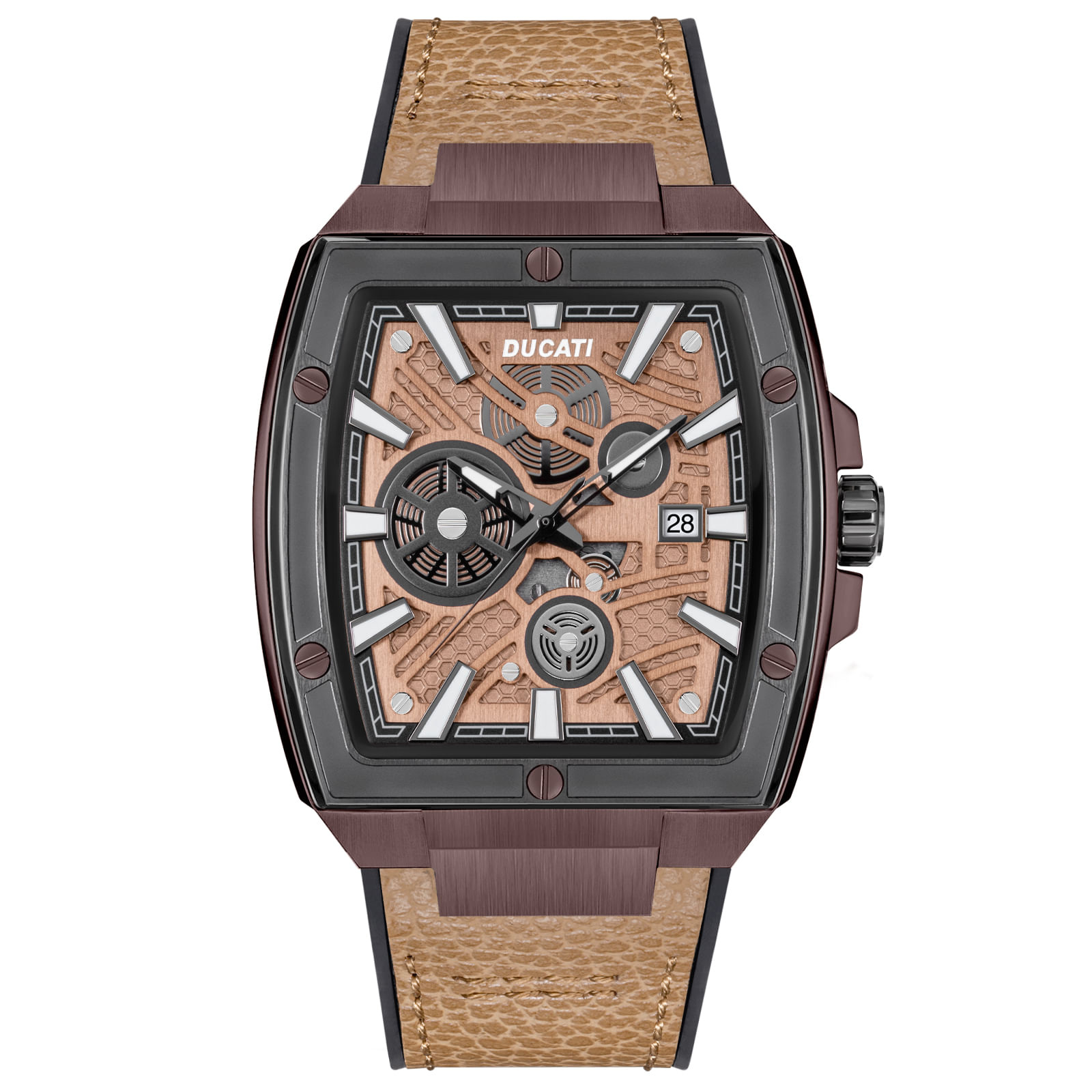 Relógio Ducati DT002 Masculino Silicone e Couro Marrom DTWGB0000702