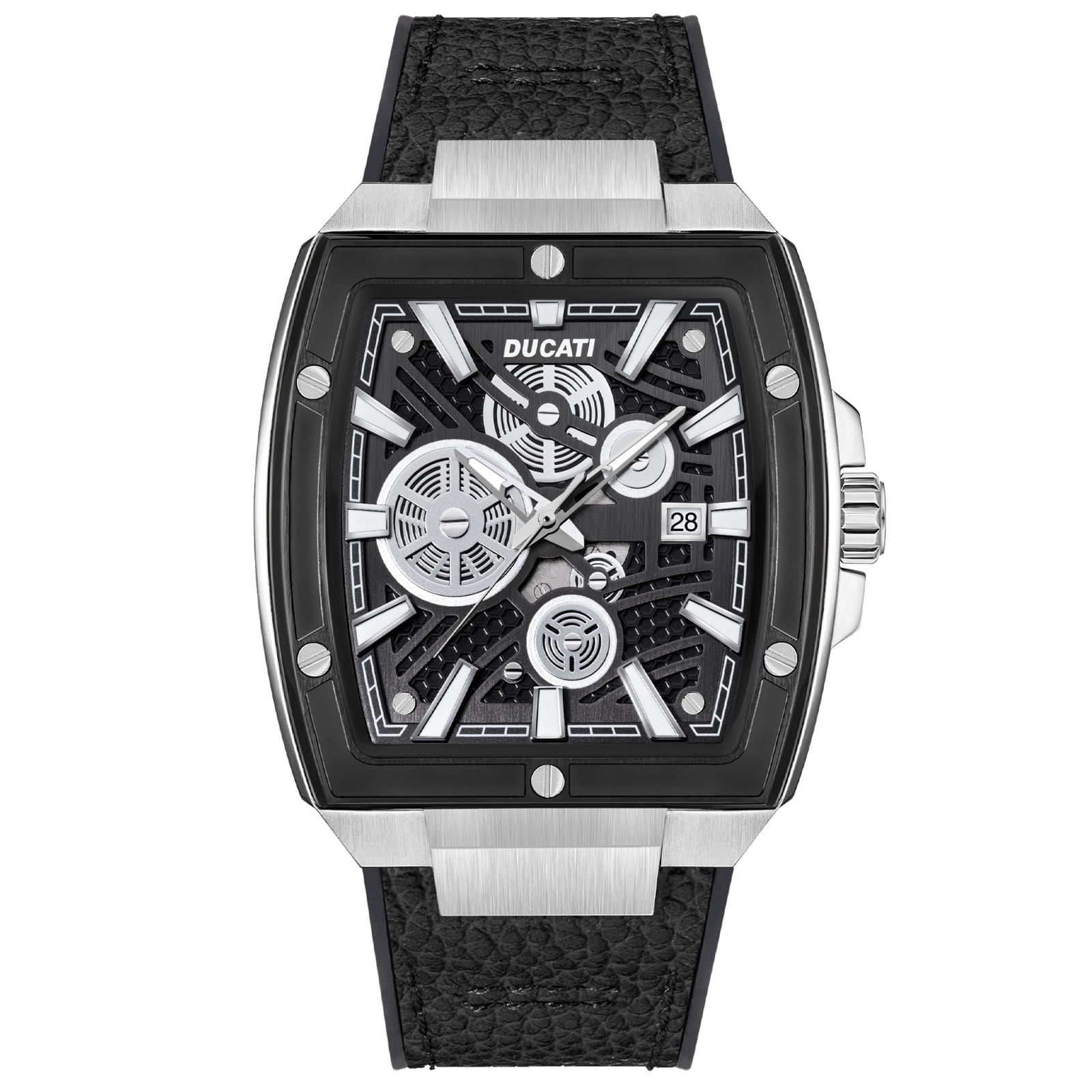 Relógio Ducati DT002 Masculino Silicone e Couro Preto DTWGB0000701