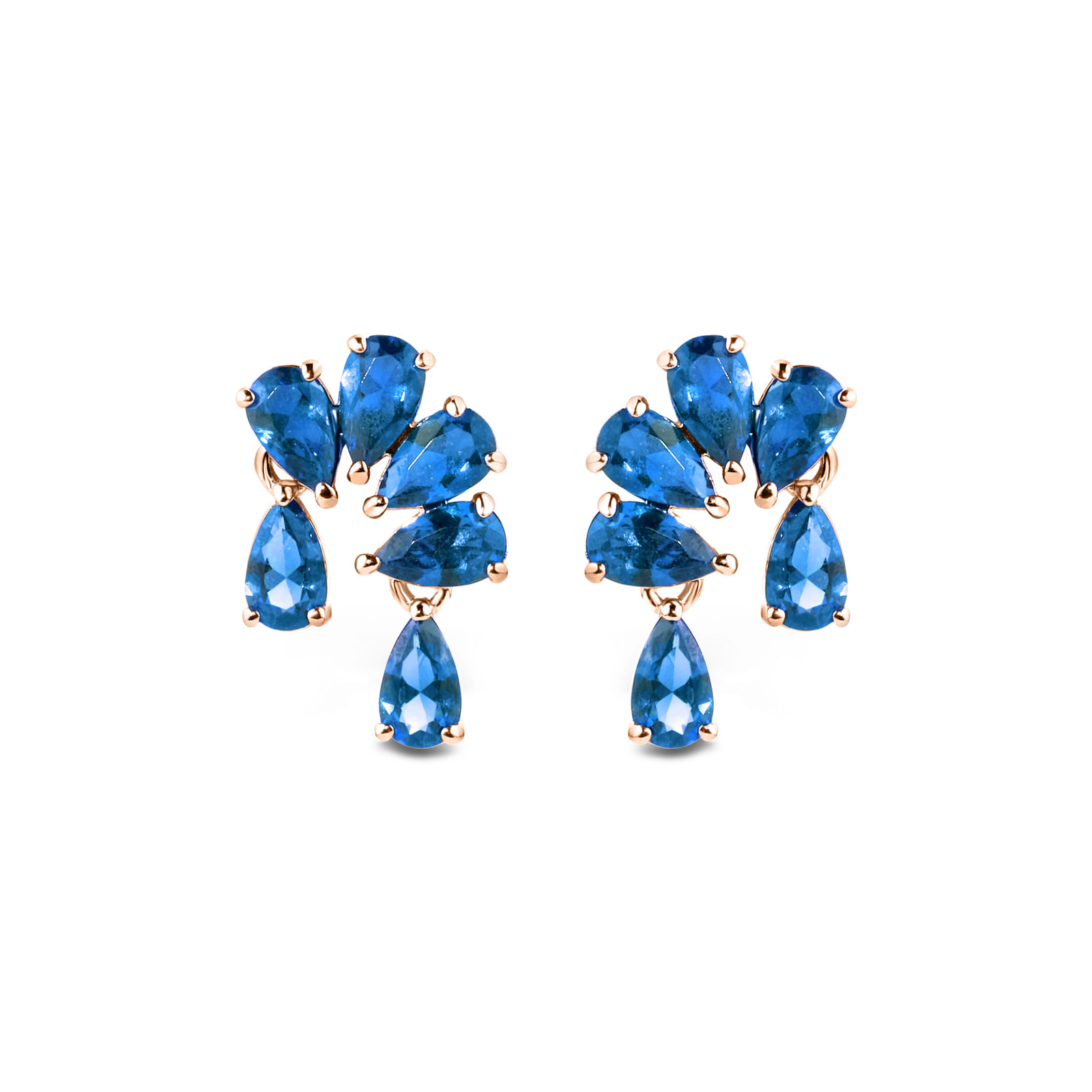 Brinco Ear Cuff Life Lagoon em Liga Rosé com Banho de Ouro Rose 18k e Pedras Azul