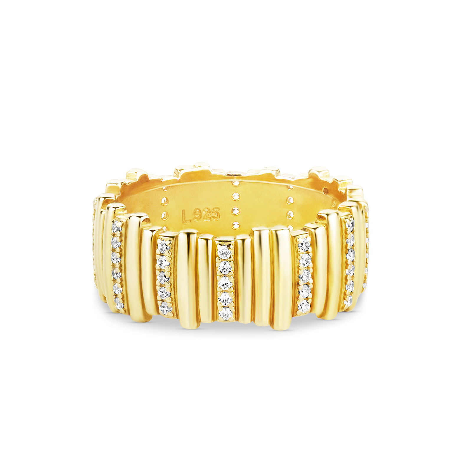 Anel Life Dunas em Prata 925 com Banho de Ouro Amarelo 18k e Pedras Incolores