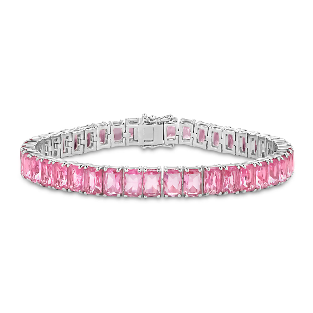 Pulseira Life Royal em Prata 925 com Pedras Rosas