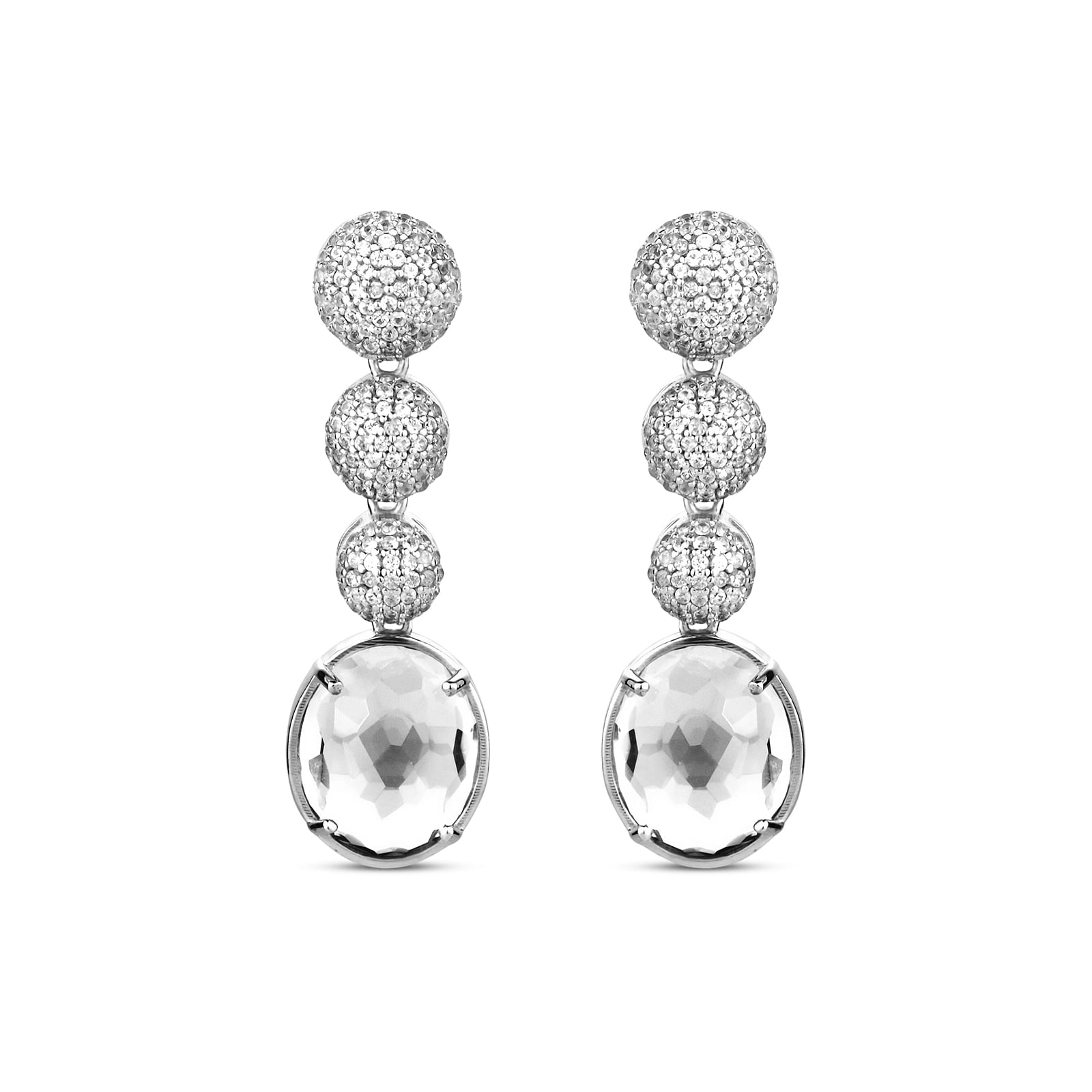 Brinco Cristal em Prata 925 com Cristal e Safiras Incolores