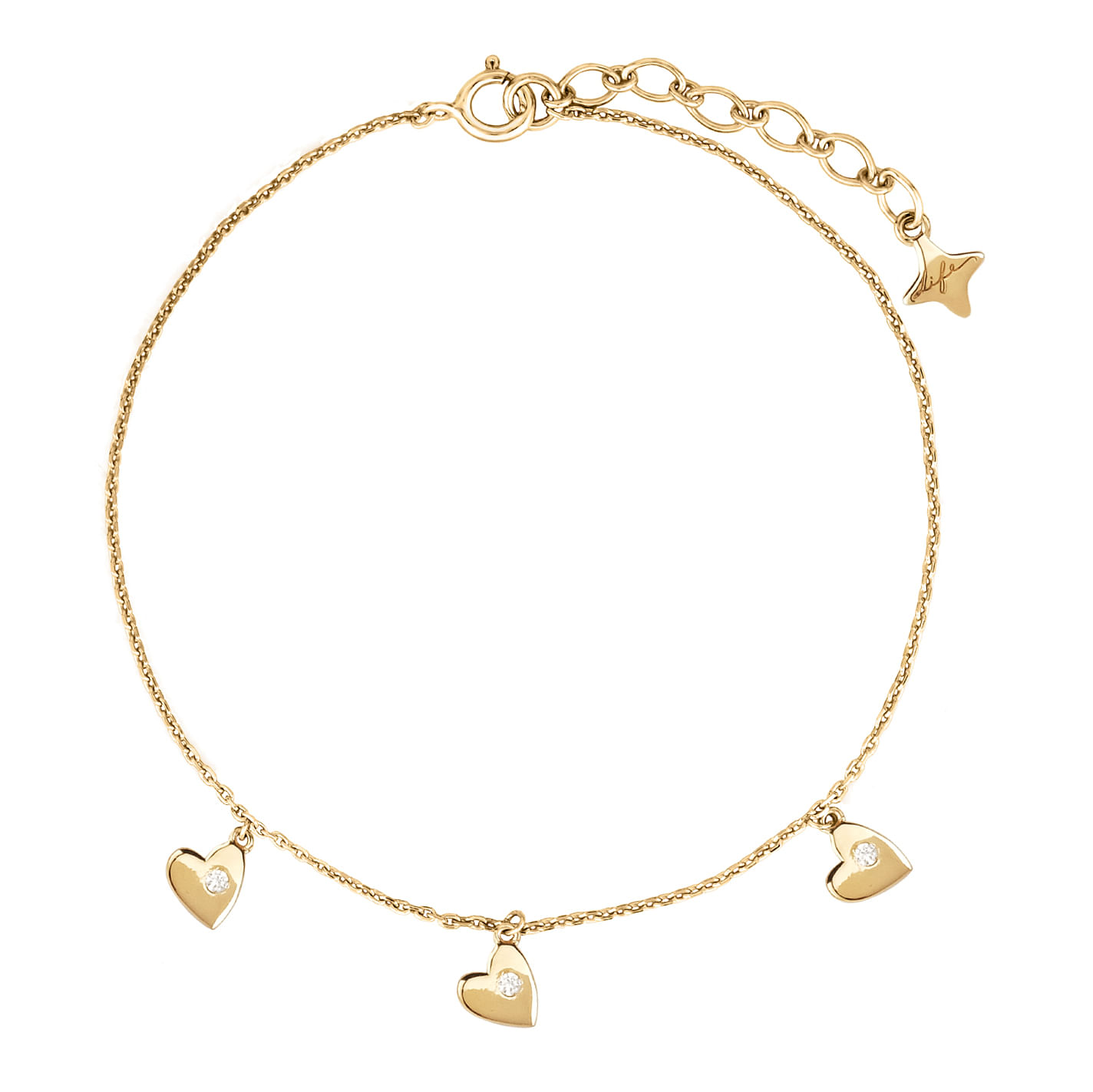 Pulseira Life Kids Corações em Prata 925 com Banho de Ouro Amarelo 18k e Pedras Incolores