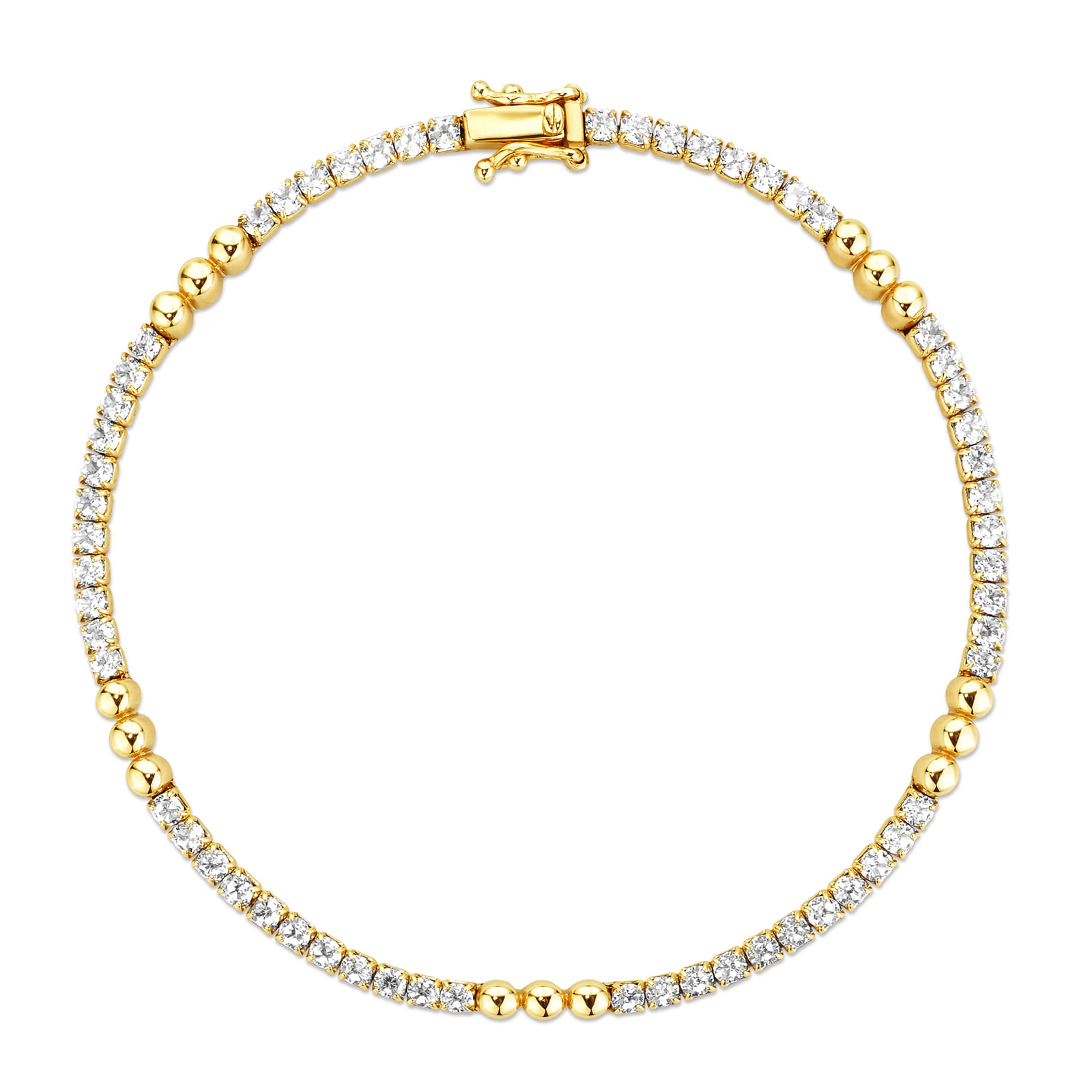 Pulseira Life Riviera Bolinhas em Prata 925 com Banho de Ouro Amarelo 18k e Pedras Incolores