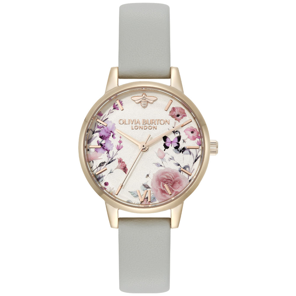 Relógio Olivia Burton Feminino Illustrated Floral em Couro Cinza 24000361