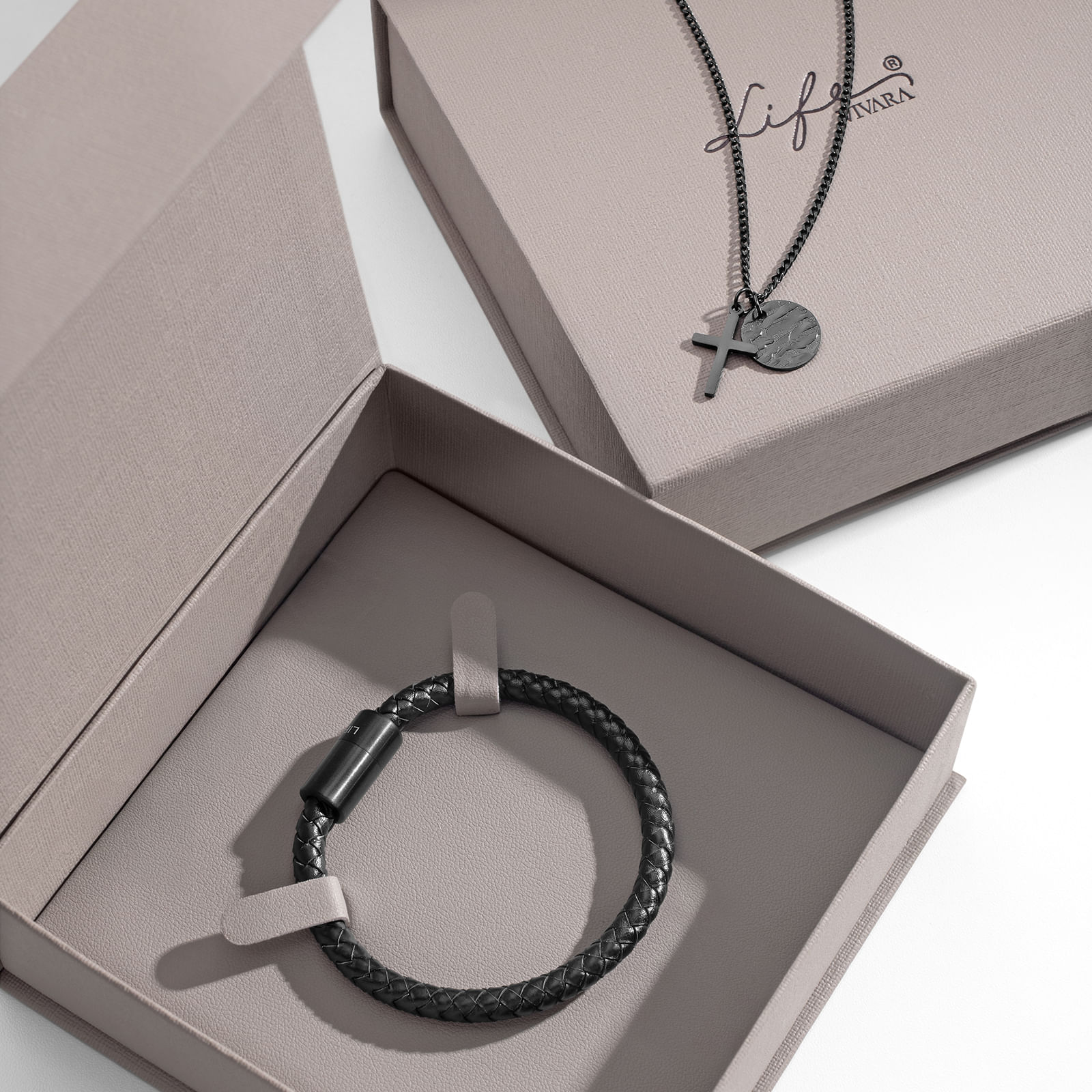 Kit Life Masculino – Conjunto Pulseira + Colar em Aço Inoxidável Preto