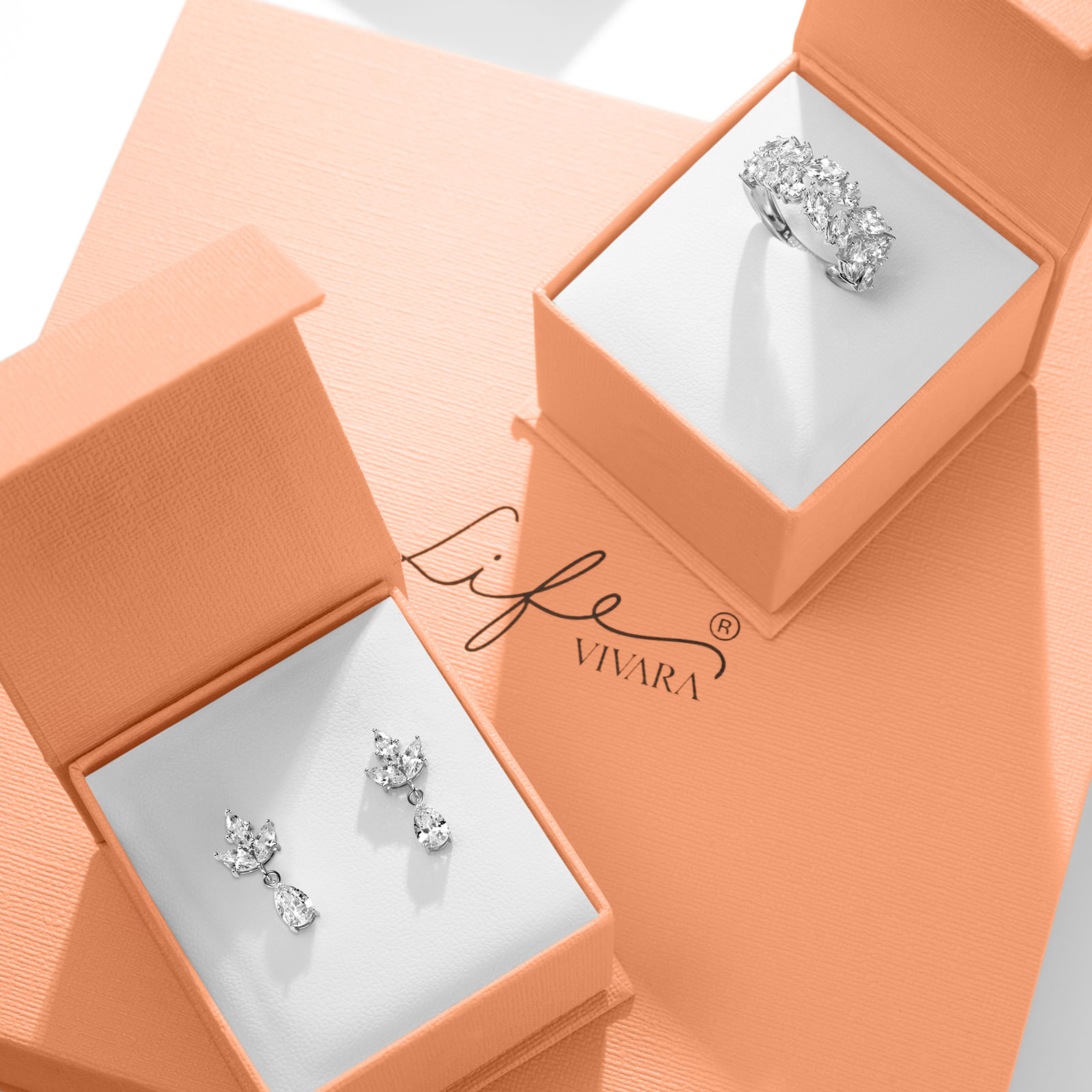 Kit Life Bride - Conjunto Anel + Brinco em Prata 925 com Pedras Incolores