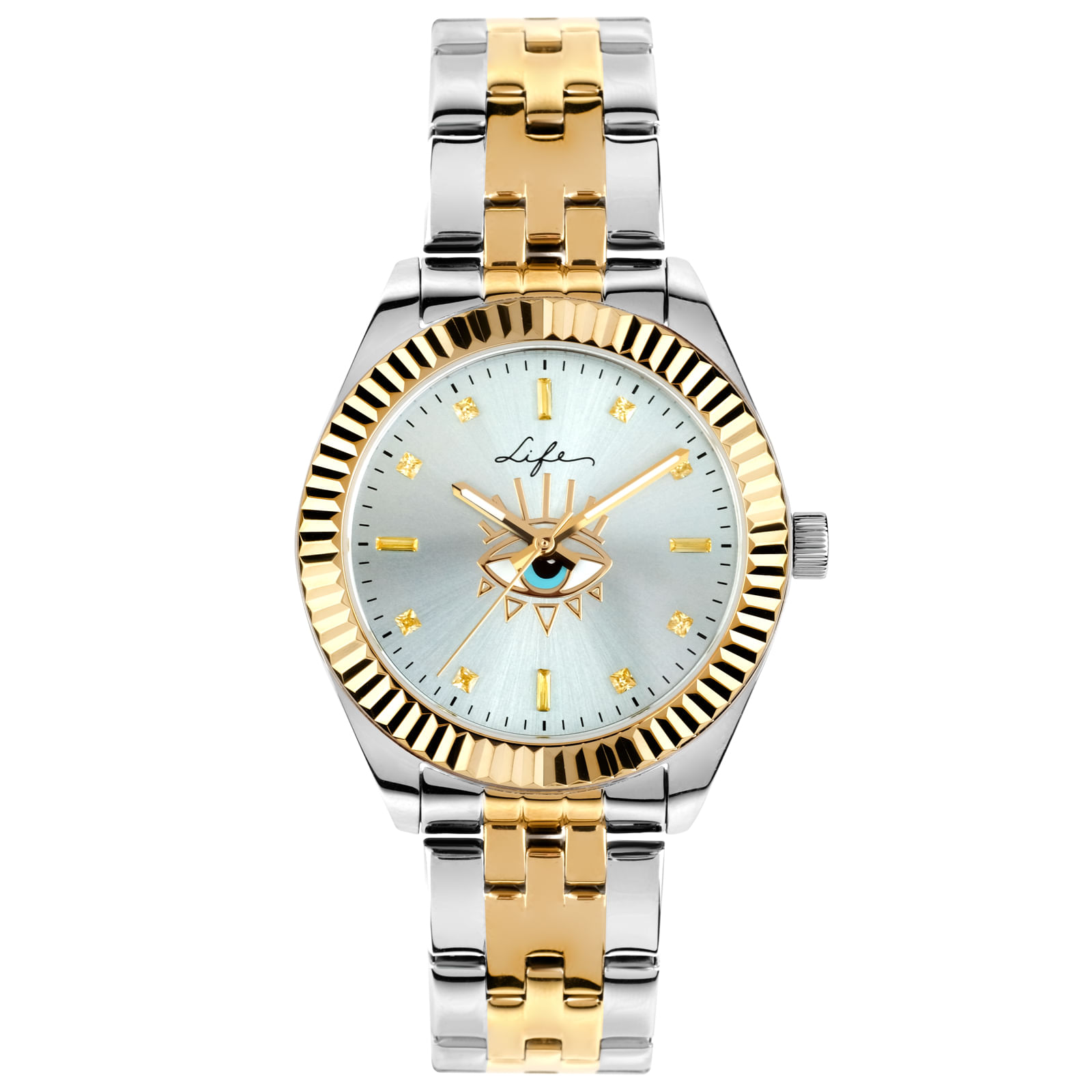 Relógio Life Feminino Olho Grego em Aço Prateado e Dourado