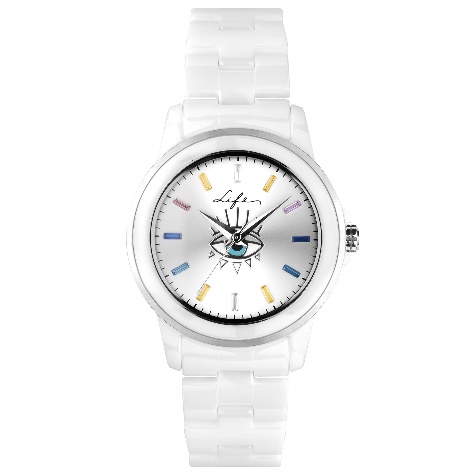Relógio Life Feminino Olho Grego em Aço Prateado