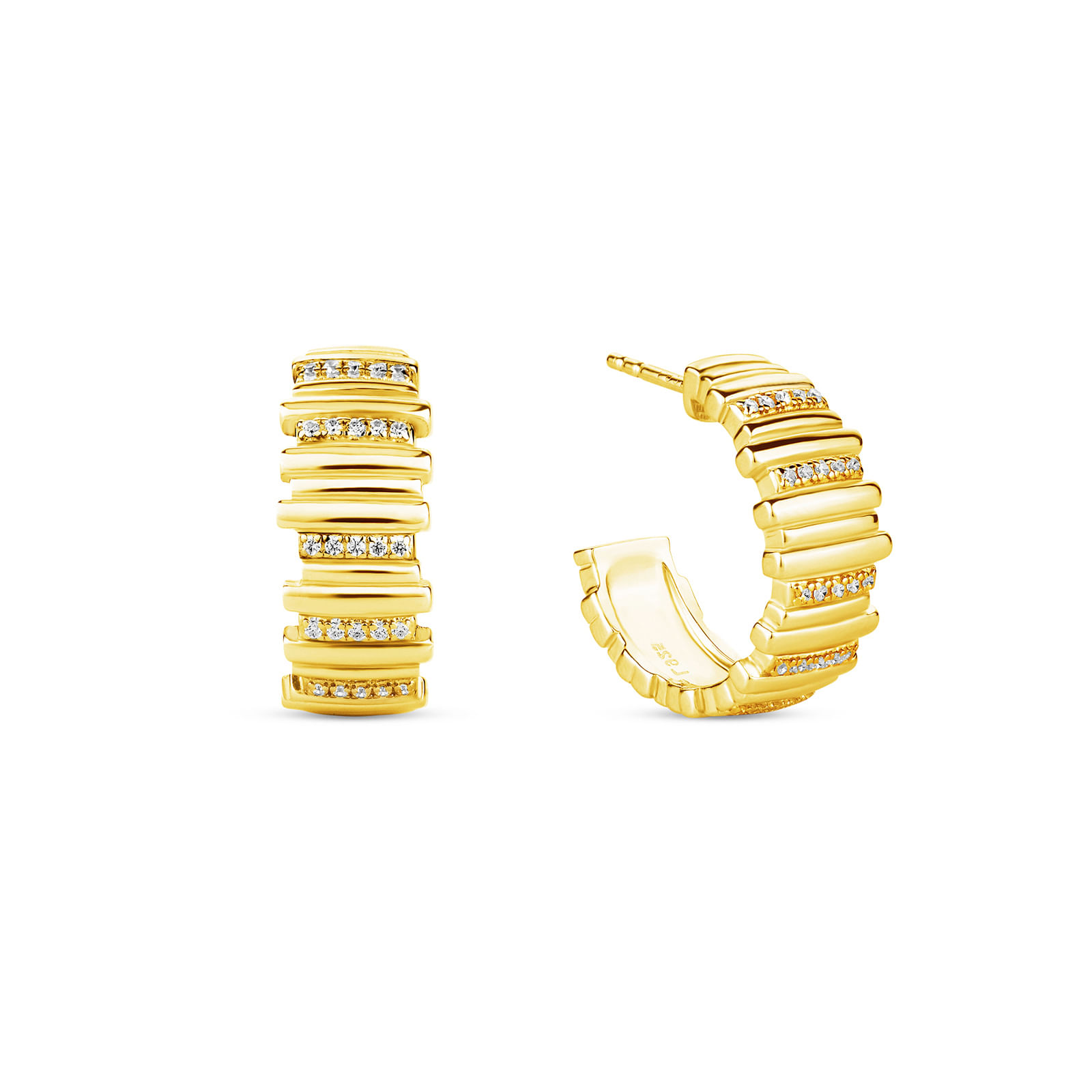 Argola Life Dunas em Prata 925 com Banho de Ouro Amarelo 18k e Pedras Incolores, 20,5mm