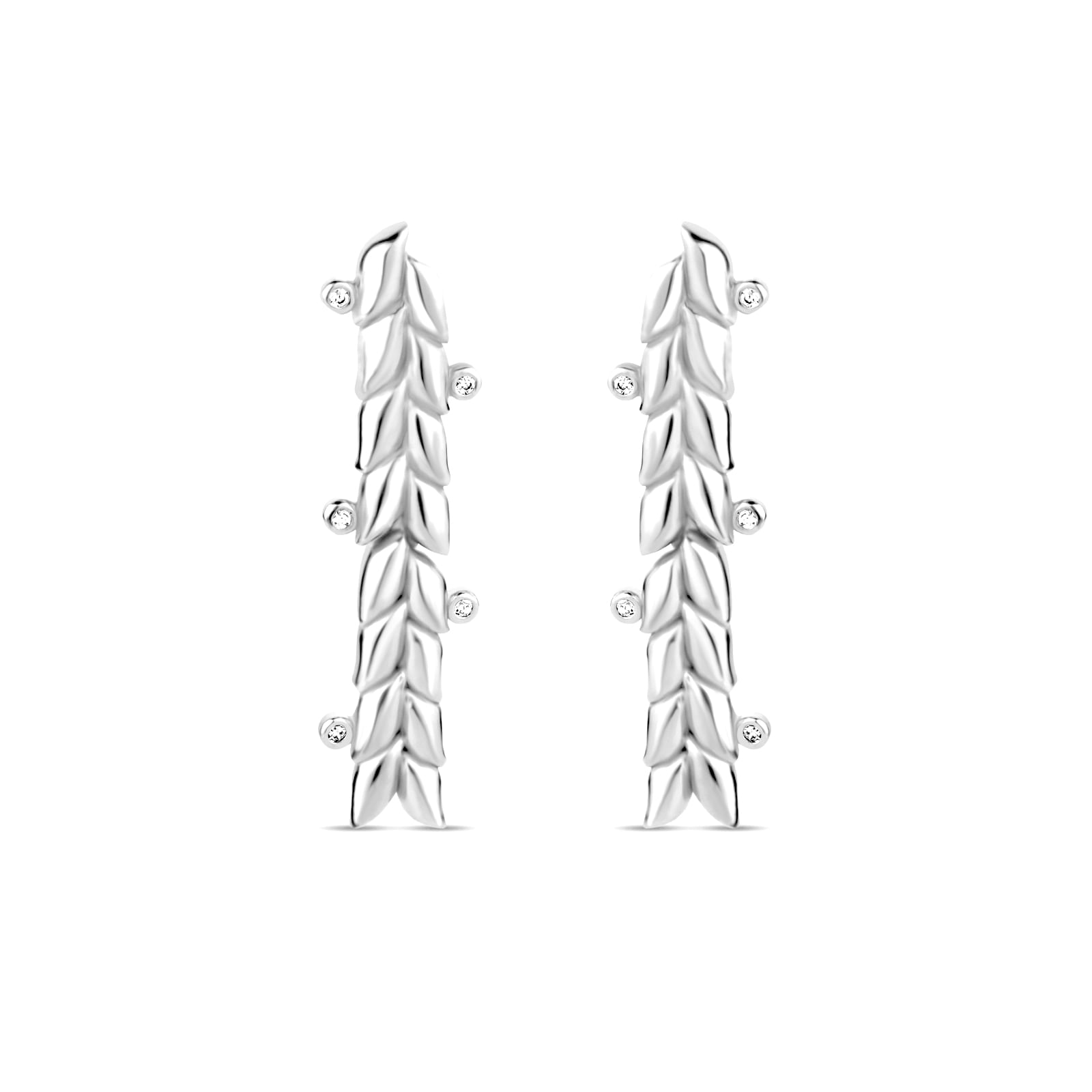 Brinco Life Folhas II em Prata 925 e Pedras Incolores