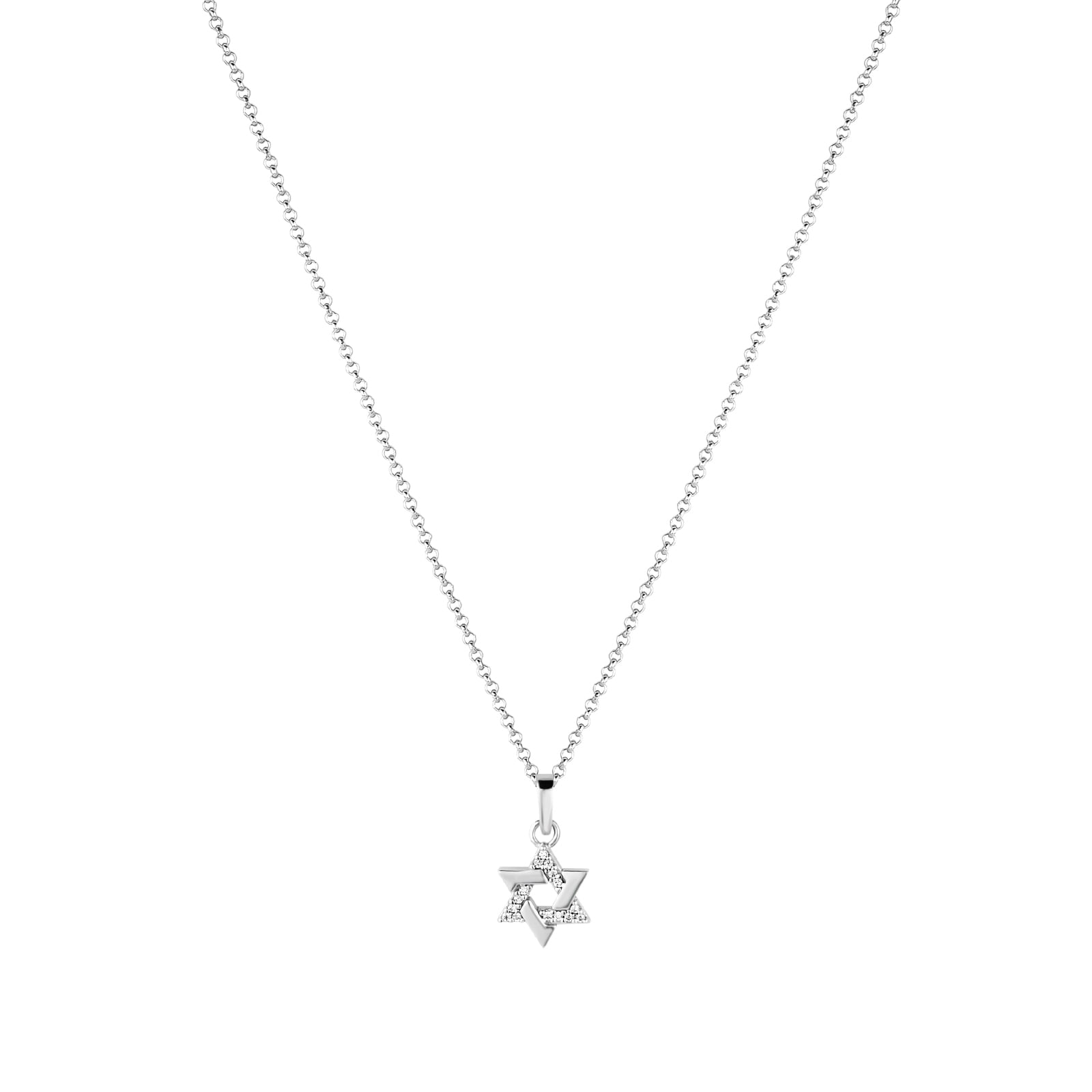 Colar Life Estrela de Davi Religião III em Prata 925 com Pedras Incolores