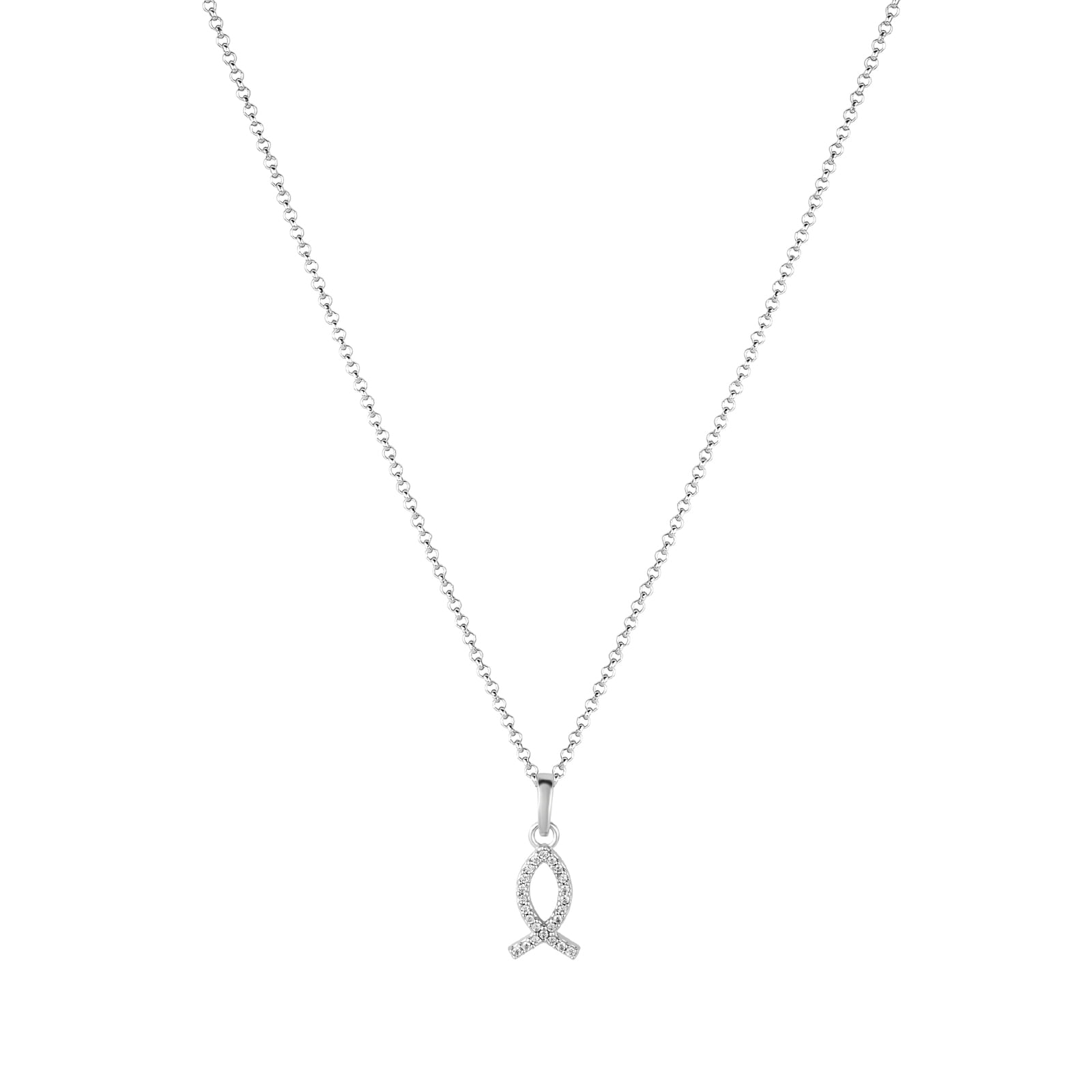 Colar Life Peixe Religião III em Prata 925 com Pedras Incolores