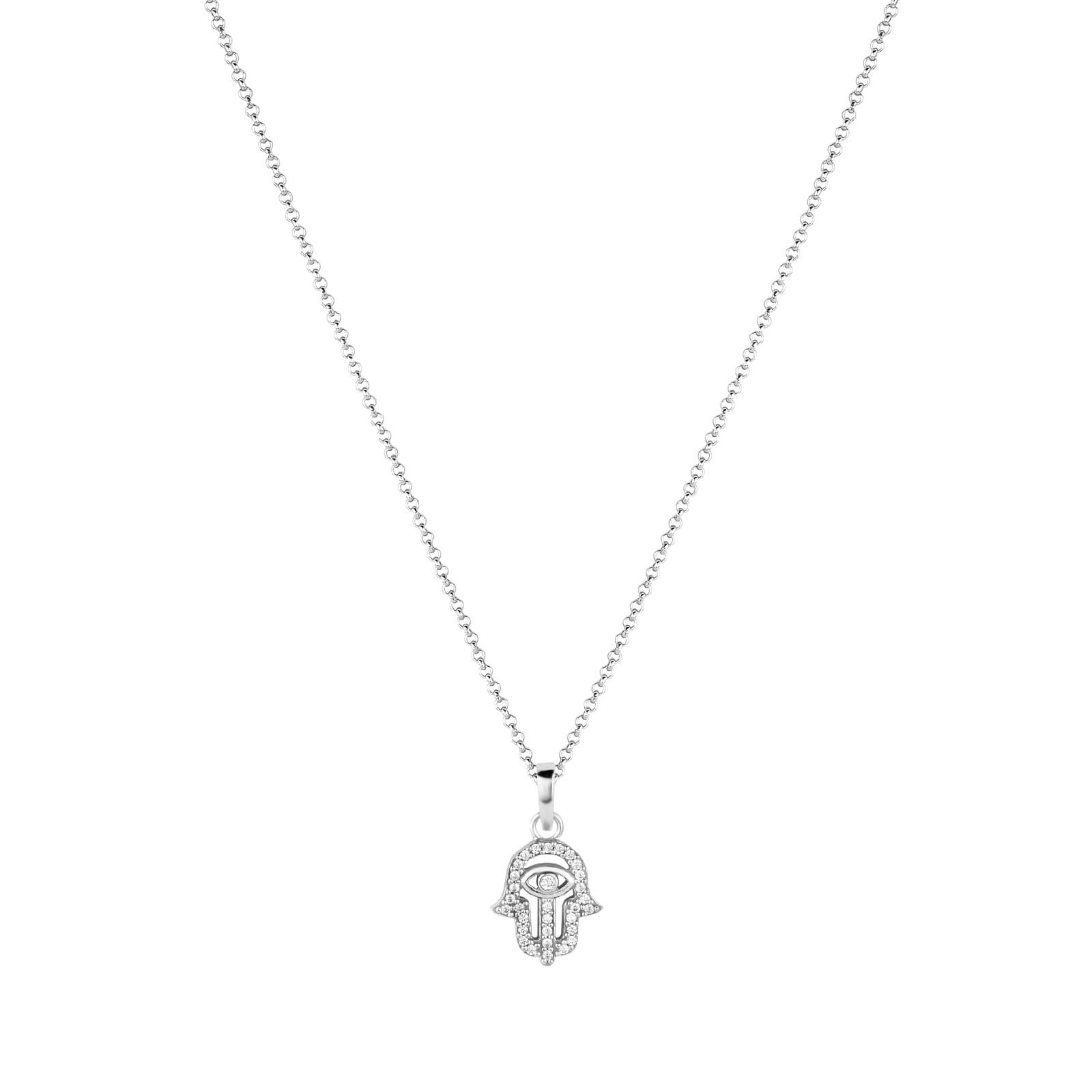 Colar Life Hamsá Religião III em Prata 925 com Pedras Incolores