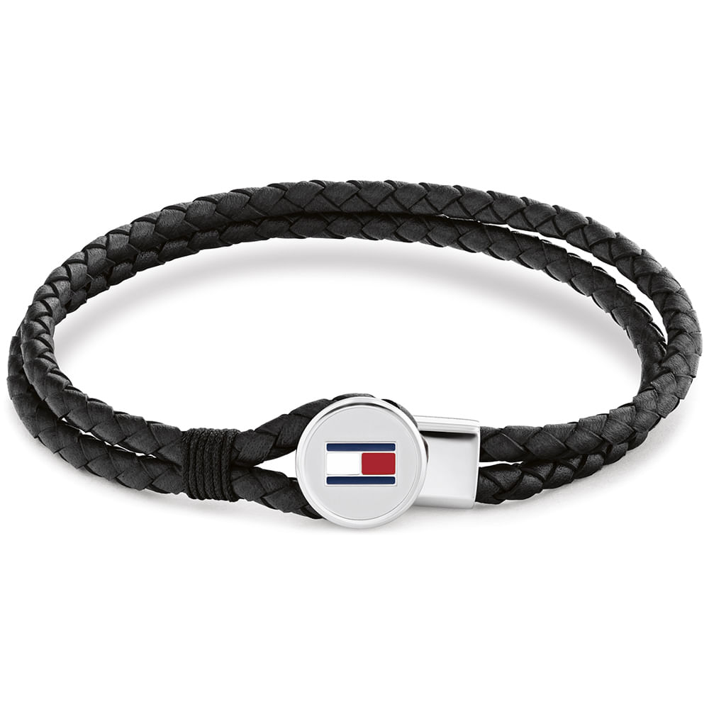 Pulseira Tommy Hilfiger Bruce Leather em Couro Preto com Fecho de Metal 2790654S