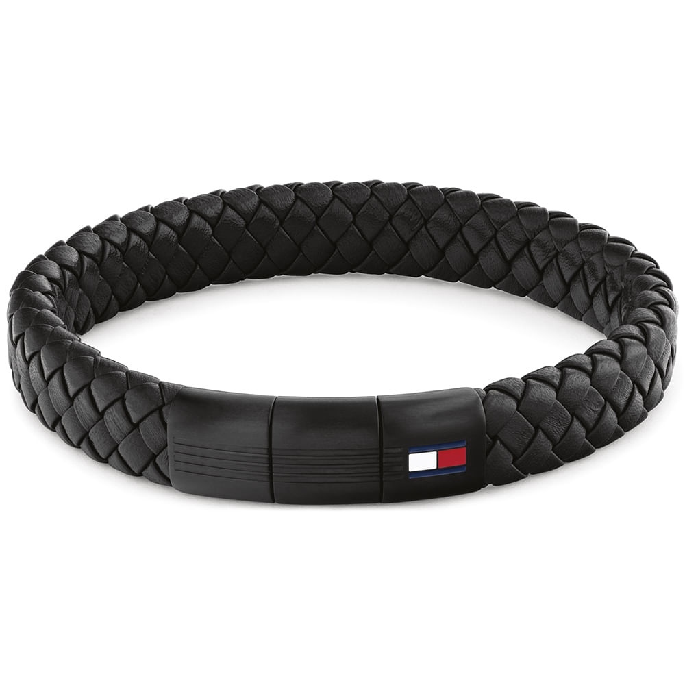 Pulseira Tommy Hilfiger Round Braided em Couro Preto 2790662