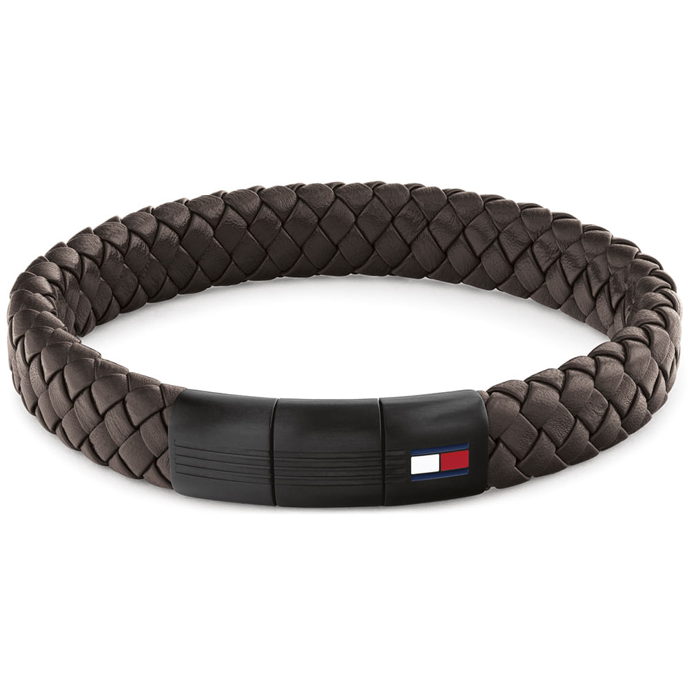 Pulseira Tommy Hilfiger Round Braided em Couro Marrom 2790661