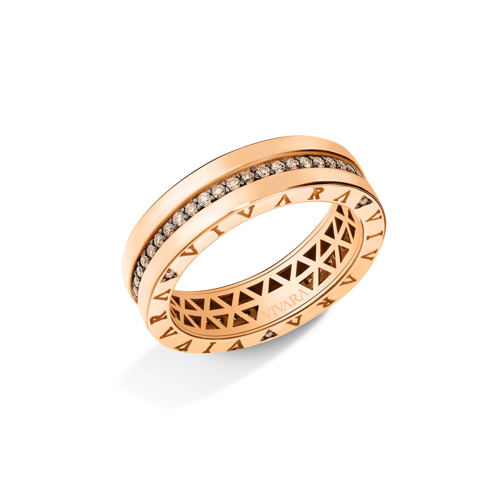 Anel V Love em Ouro Rosé 18k com Diamantes Brown