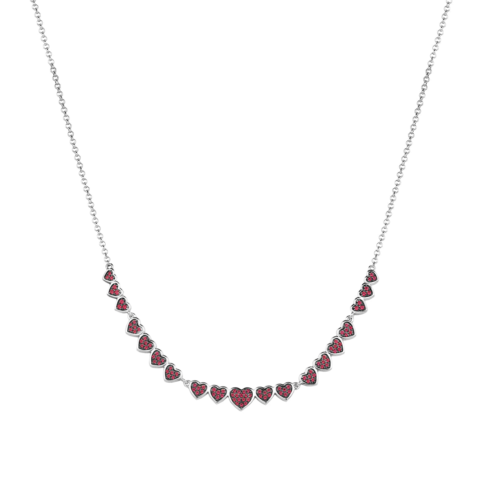 Colar Life Cuore em Prata 925 com Ródio Negro e Pedras Rosas, 45cm