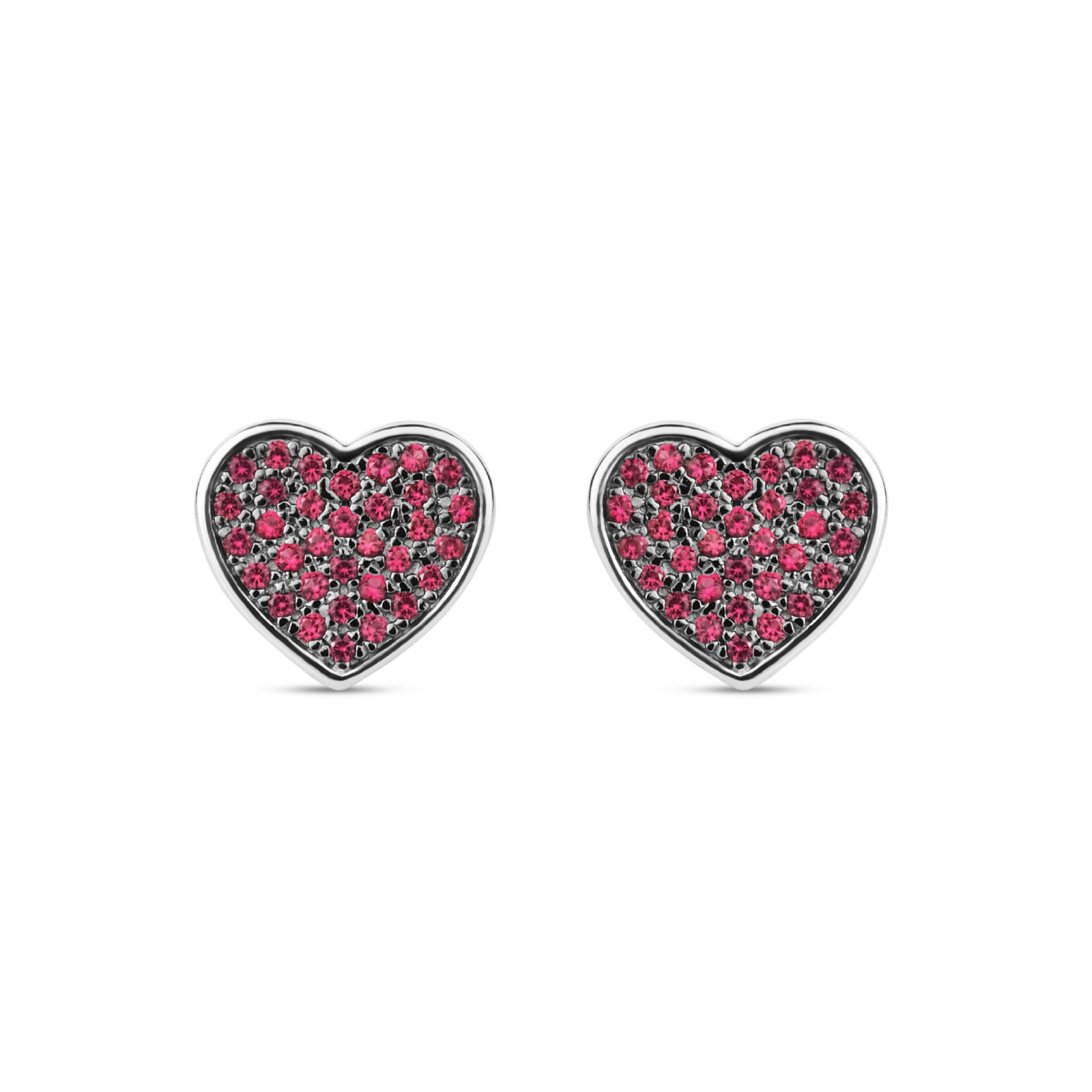 Brinco Life Cuore em Prata 925 com Ródio Negro e Pedras Rosas