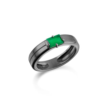 Anel Black Iron Man em Prata 925 com Ródio Negro e Calcedonia Verde