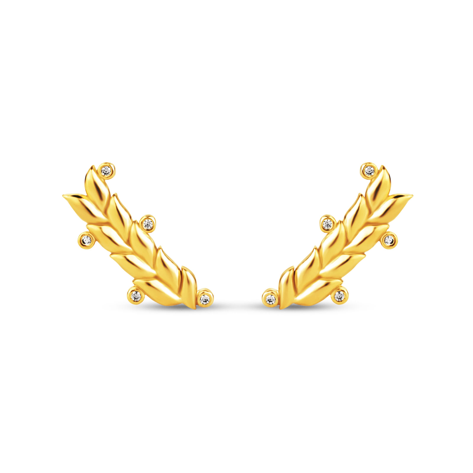 Brinco Life Ear Cuff Folhas II em Prata 925 com Banho de Ouro 18k e Pedras Incolores