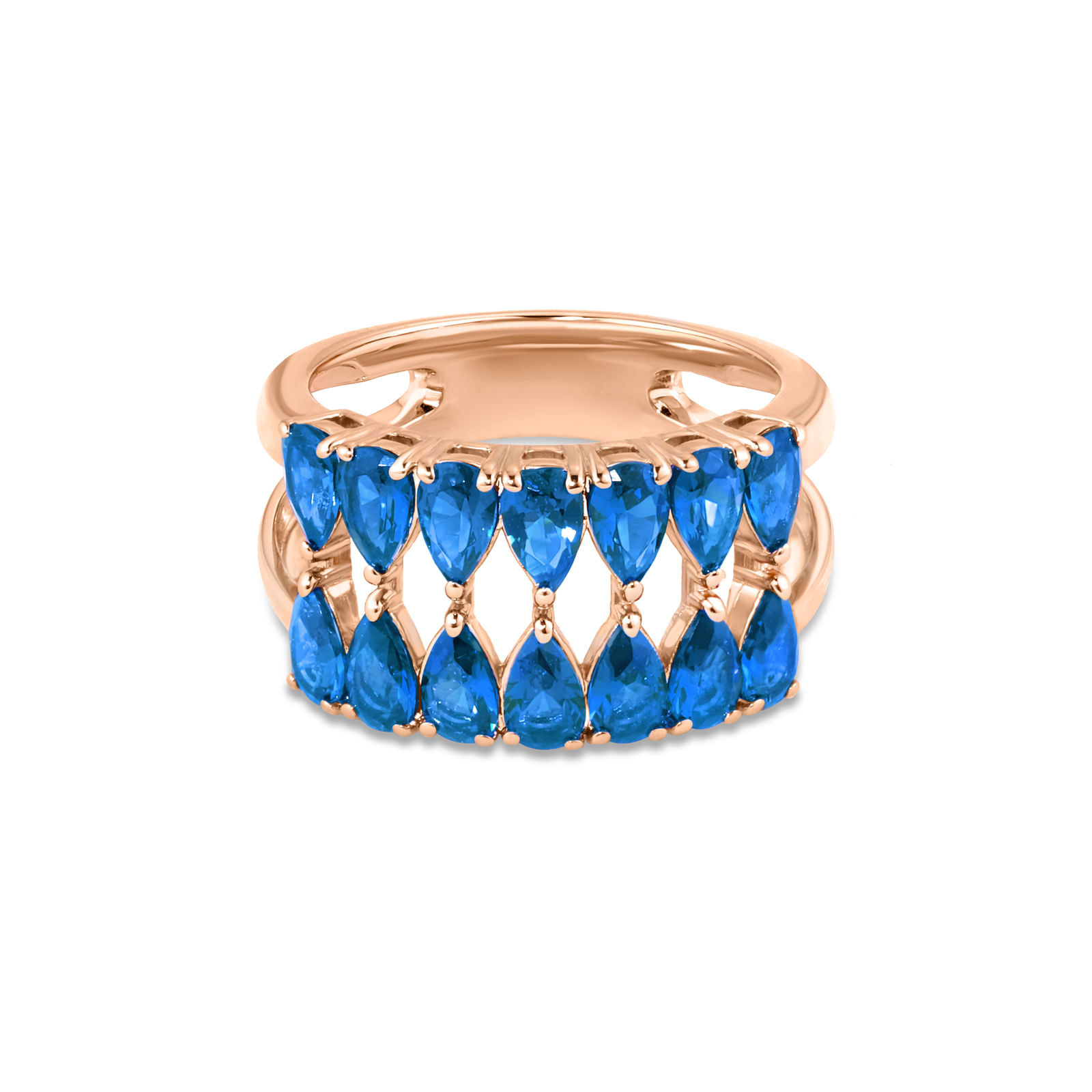 Anel Life Lagoon em Liga Rosé com Banho de Ouro Rose 18k e Pedras Azul