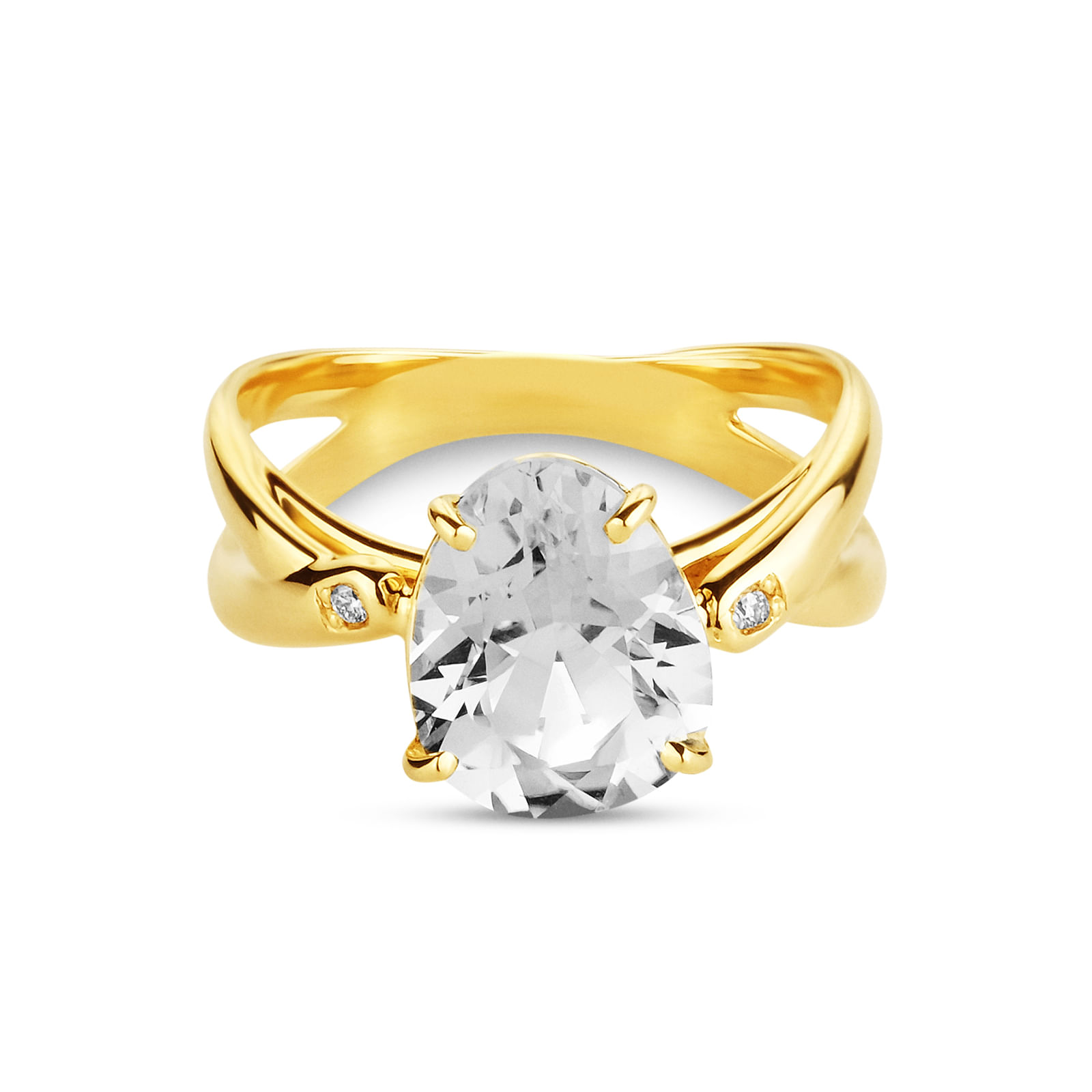 Anel Lendas em Ouro Amarelo 18k com Prasiolita e Diamantes