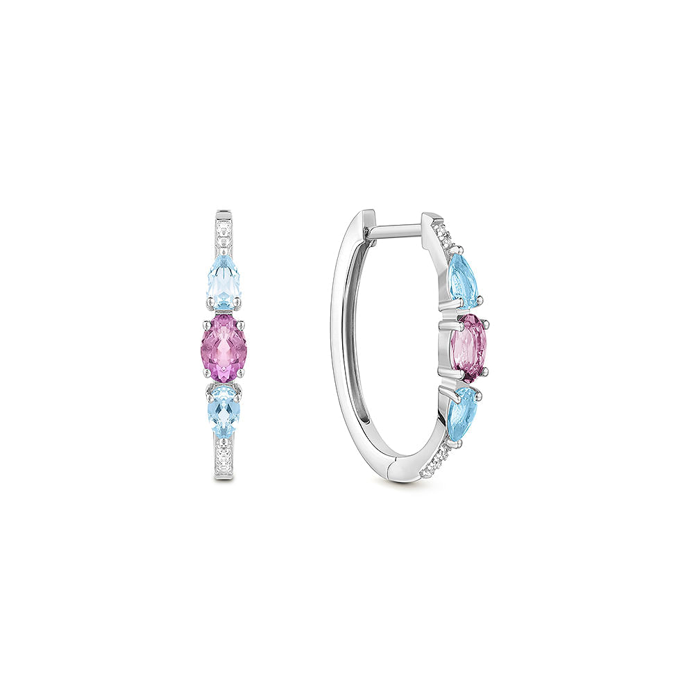 Argola em Prata 925 com Ametista Roxa e Topázios Azul, 20 mm