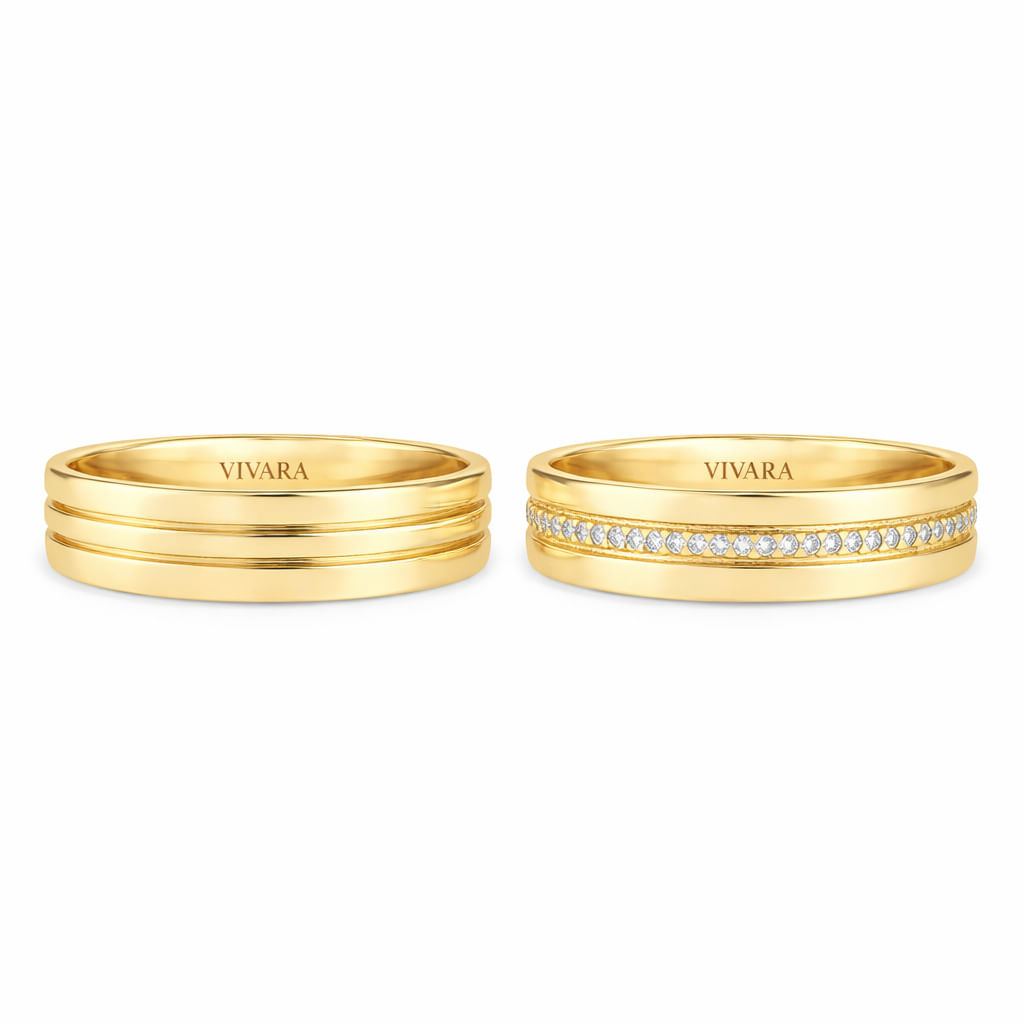 Conjunto Alianças Love Me Ouro Amarelo 18K e Diamantes