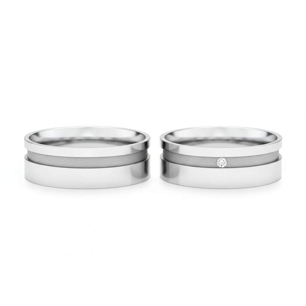 Conjunto Alianças Valentines Ouro Branco 18k, 6mm