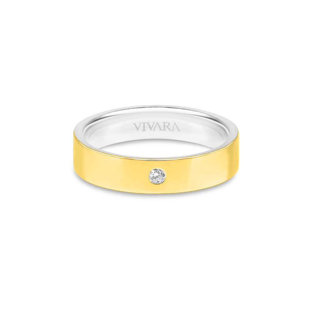 Aliança Romance em Prata 925 e Ouro Amarelo 18k com Dimante 0,03ct