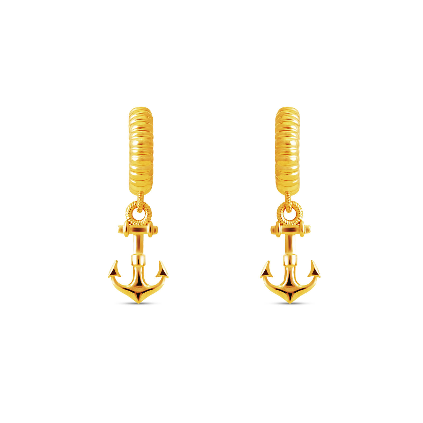 Brinco Argola Life Summer Ancora em Prata 925 com Banho de Ouro Amarelo 18k