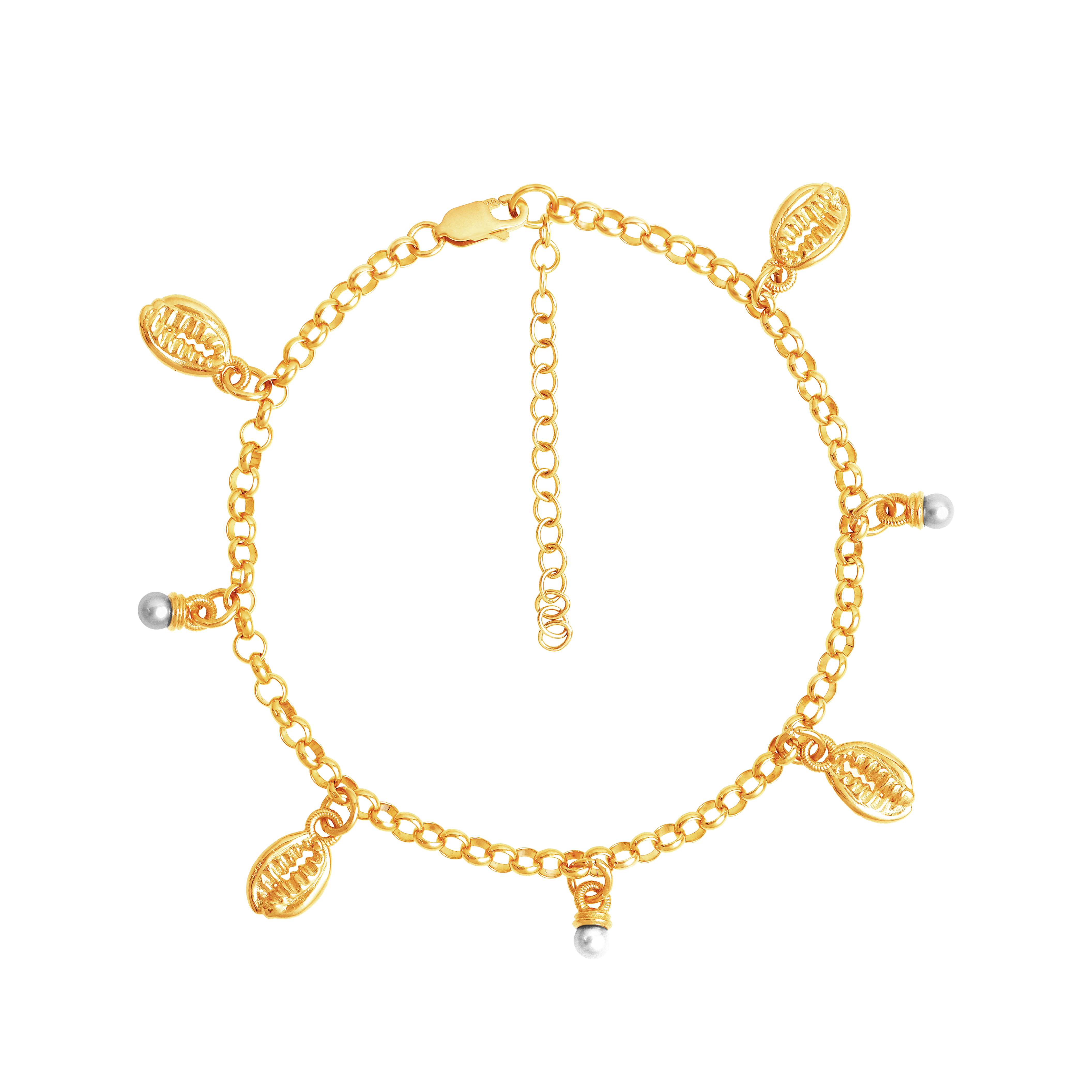 Tornozeleira Life Summer em Prata 925 com Banho de Ouro Amarelo 18k e Pérolas