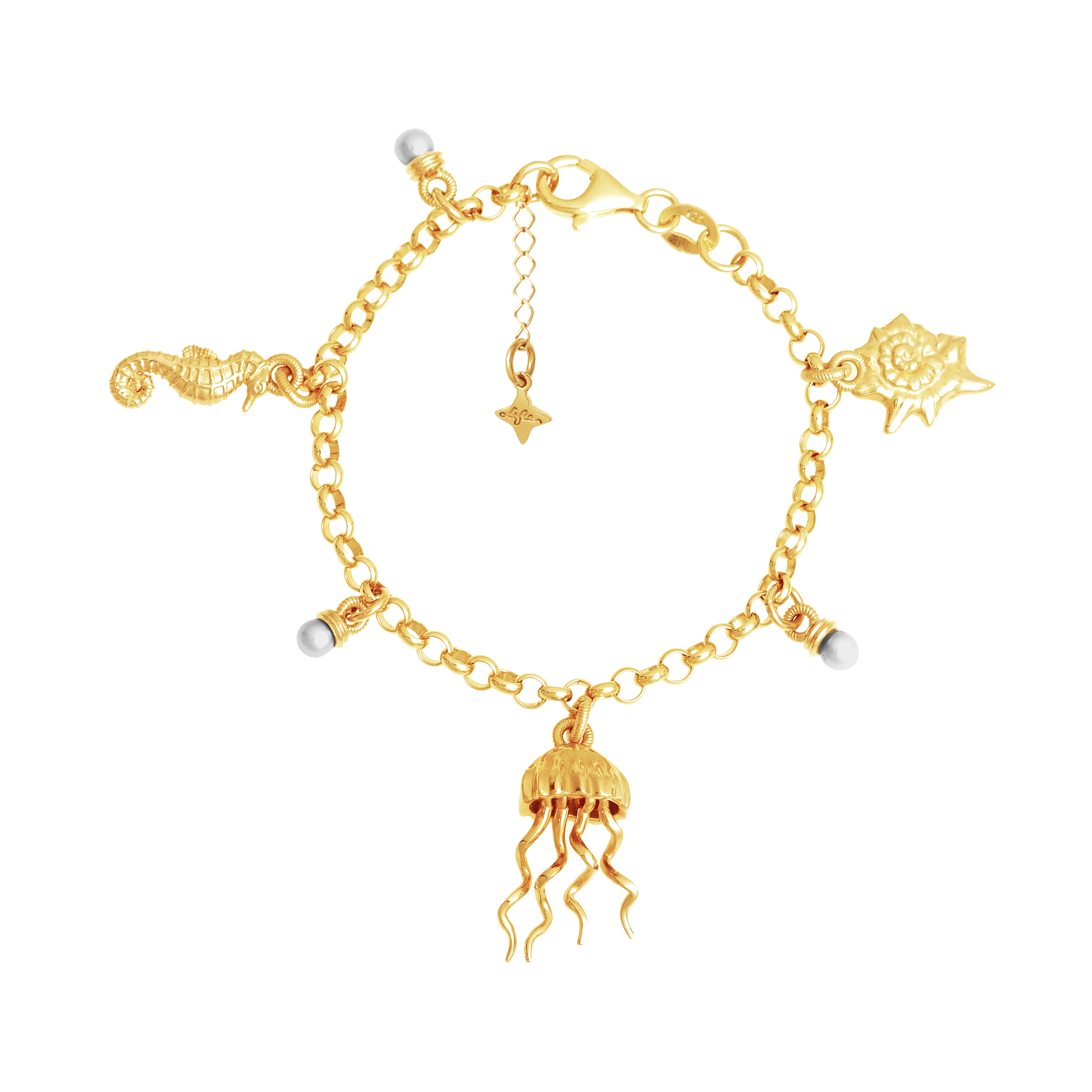 Pulseira Life Summer em Prata 925 com Banho de Ouro Amarelo 18k e Pérolas