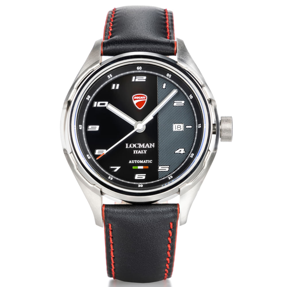 Relógio Ducati Locman Masculino Automático Couro Preto e Vermelho D122A01S-00BKWHPKR