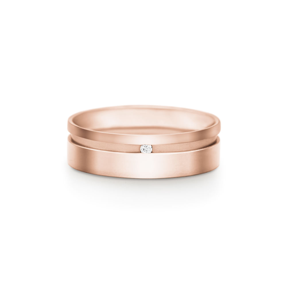 Aliança Valentines em Ouro Rosé 18k com Diamante, 6mm