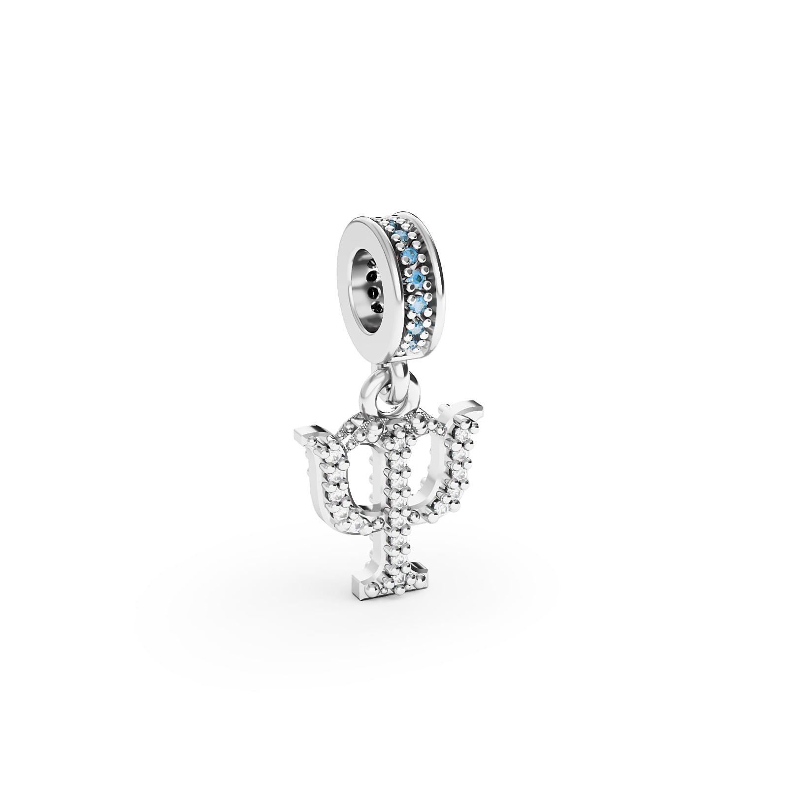 Pingente Life Profissão Psicologia em Prata 925 com Pedras Azuis e Pedras Incolores